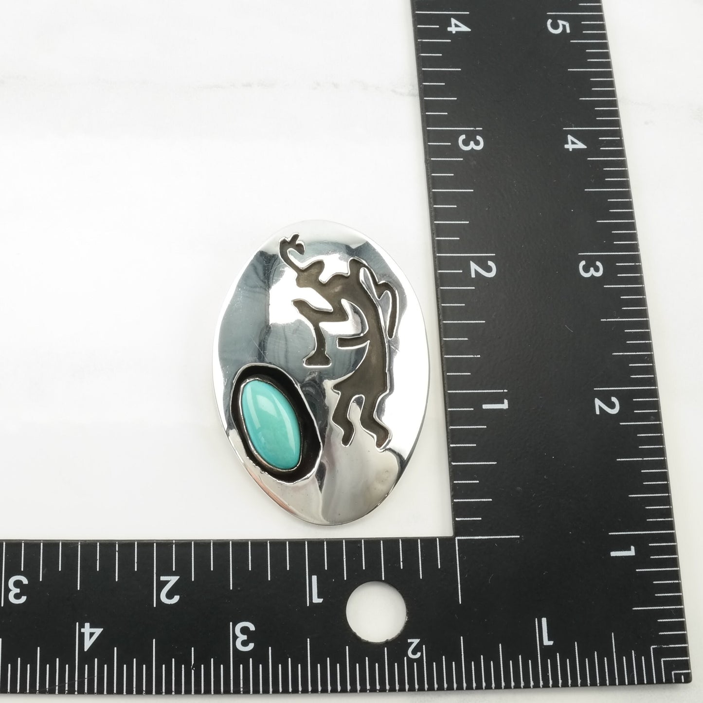 Vintage Southwest Turquoise Overlay, Kokopelli Sterling Silver Pendant