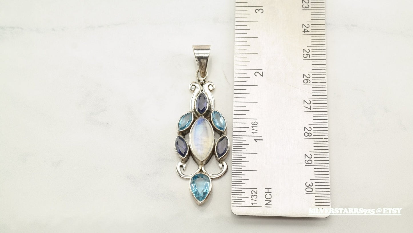 Minimalist Moonstone Silver Pendant Kyanite Topaz Sterling