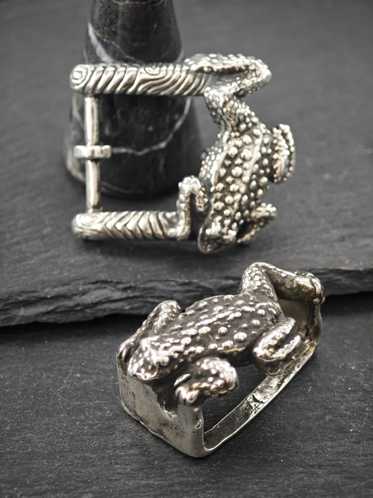 Vintage Oxidized Frog Buckle Set Sterling Silver