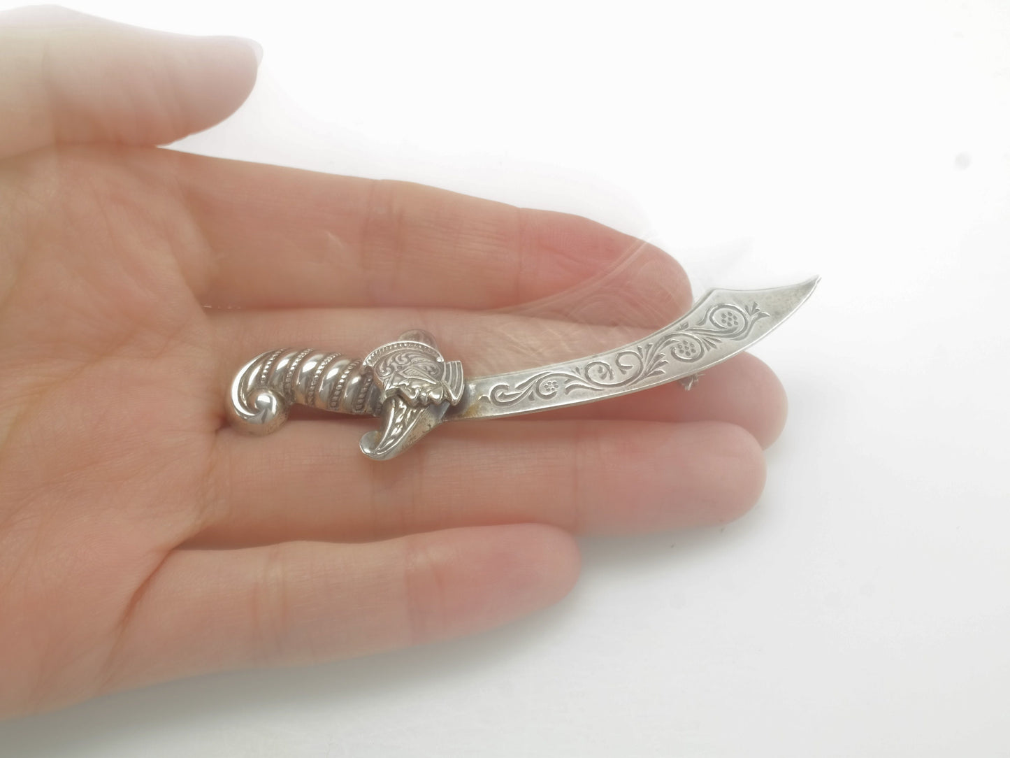 Sterling Silver Sword Scimitar Brooch Pin