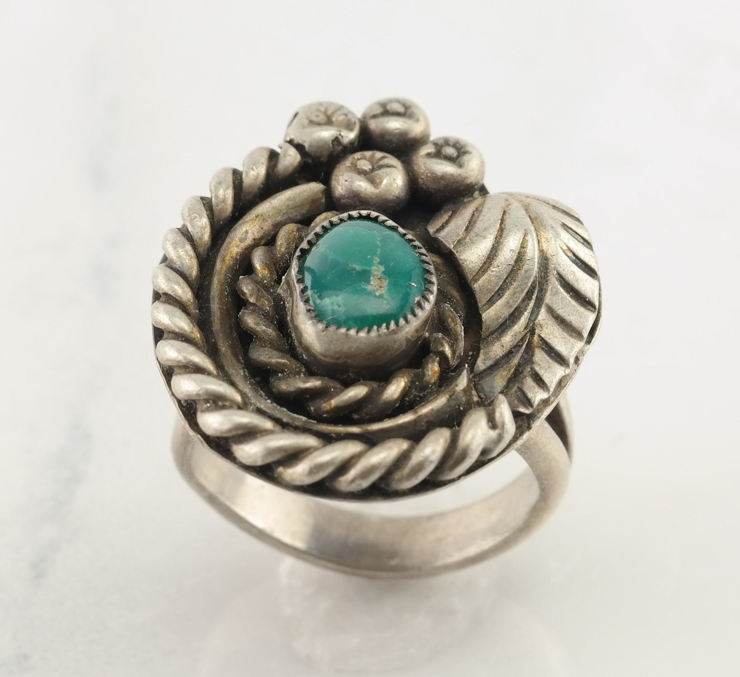 Vintage Native American Silver Ring Turquoise Triangle Sterling Size 6