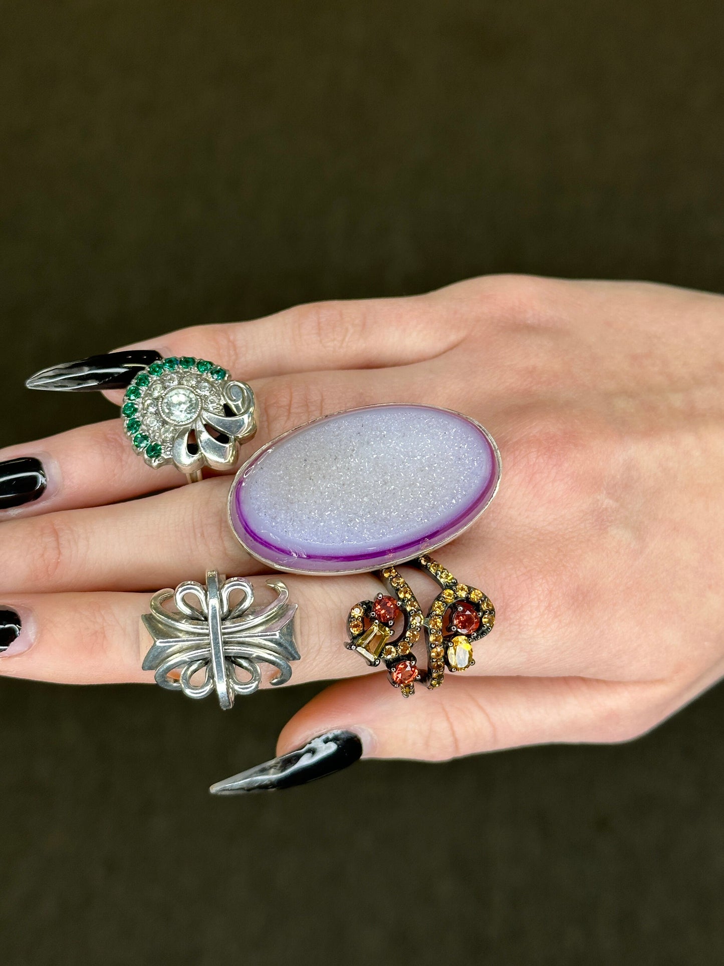 Vintage AKR Silver Ring Druzy Size 8