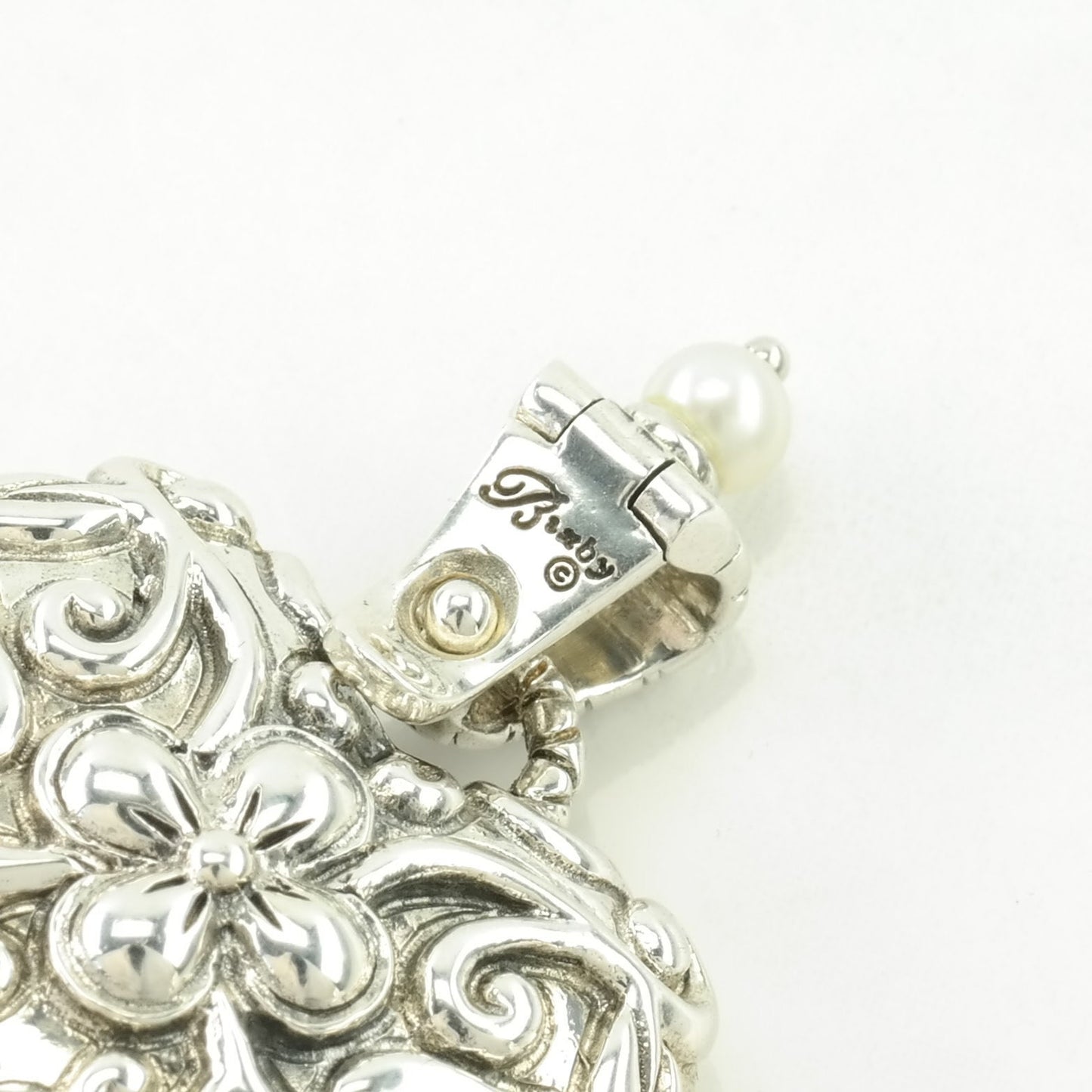 Vintage Barbara Bixby Carnelian, Turquoise, Pearl Heart, Floral Sterling Silver Pendant