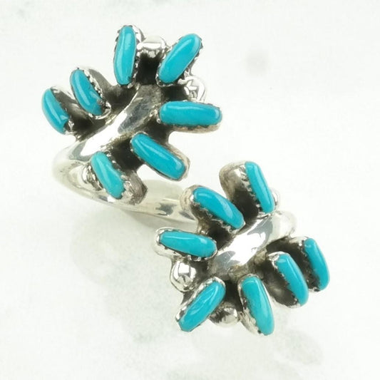 Vintage Southwest Silver Ring Block Turquoise Bypass Sterling Blue Size 7 3/4