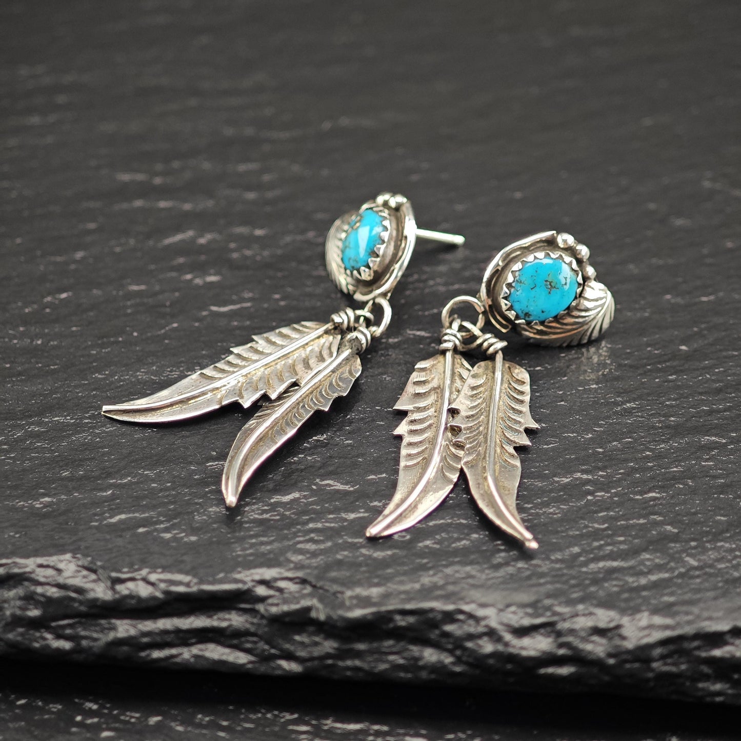 Southwest Turquoise Floral Sterling Silver Dangle Earrings