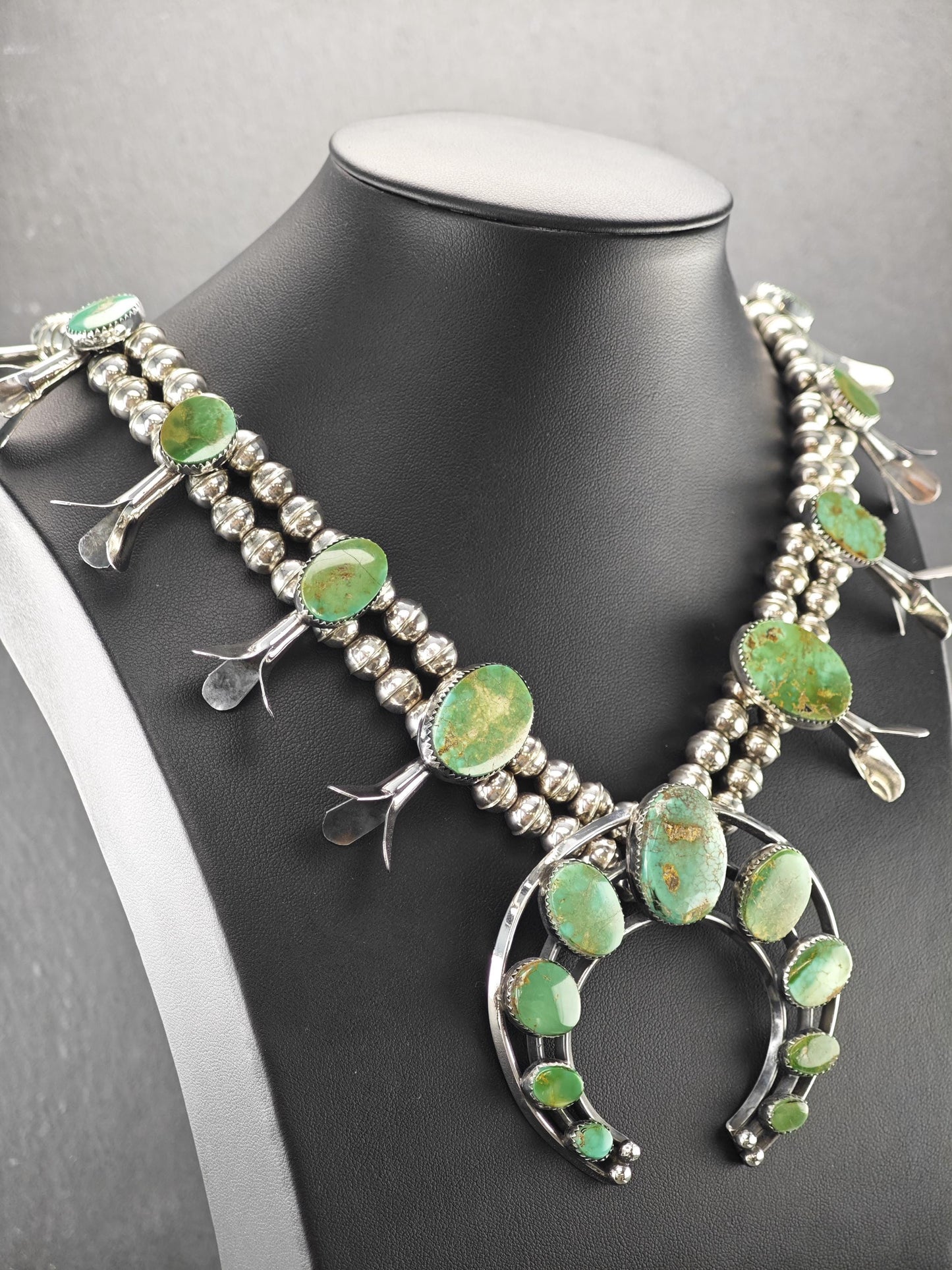 Vintage Southwest Sterling Silver, Pilot Mountain Squash Blossom Necklace