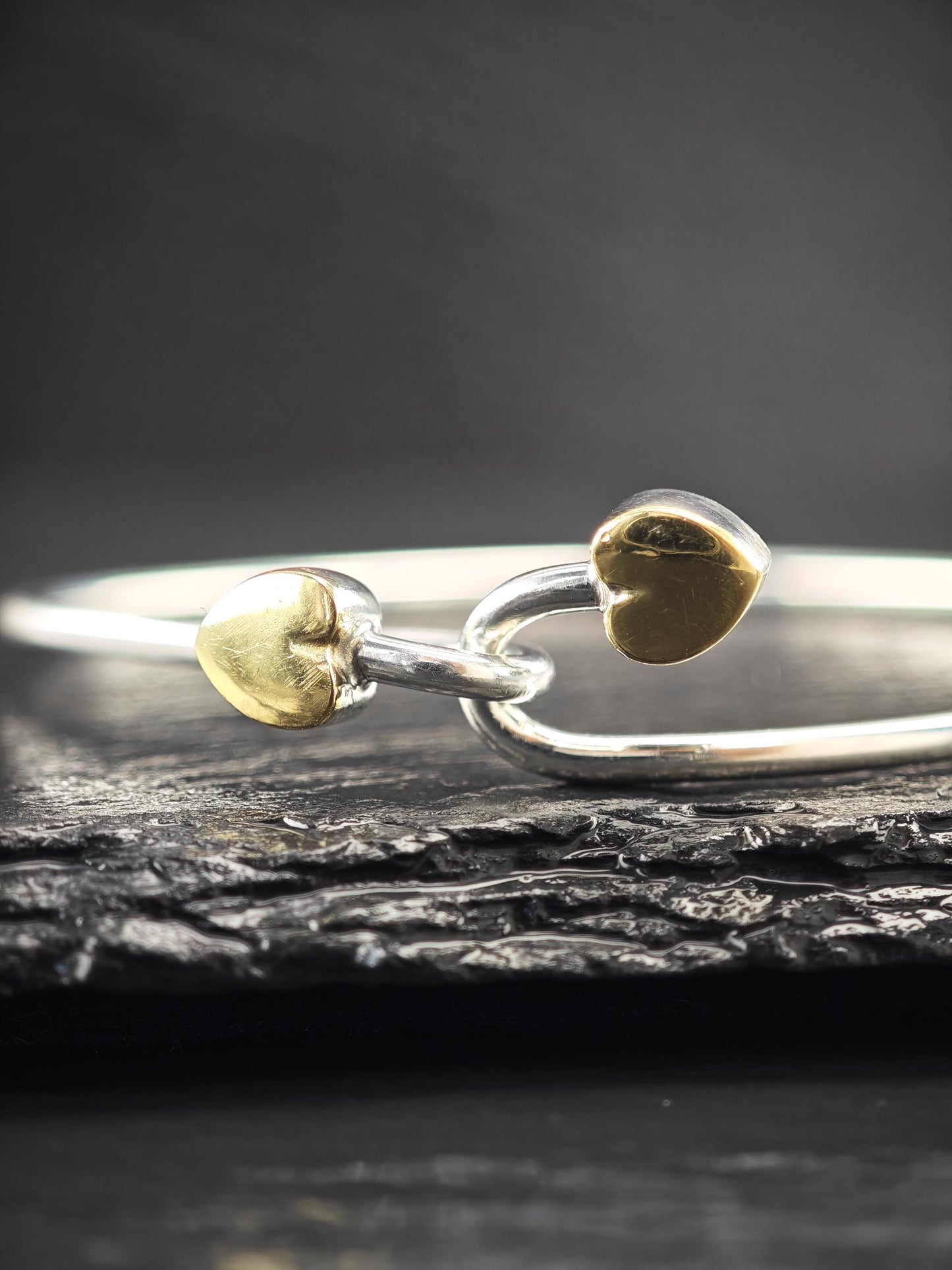 Tiffany & Co. 18K Gold, Heart Bangle Bracelet Sterling Silver