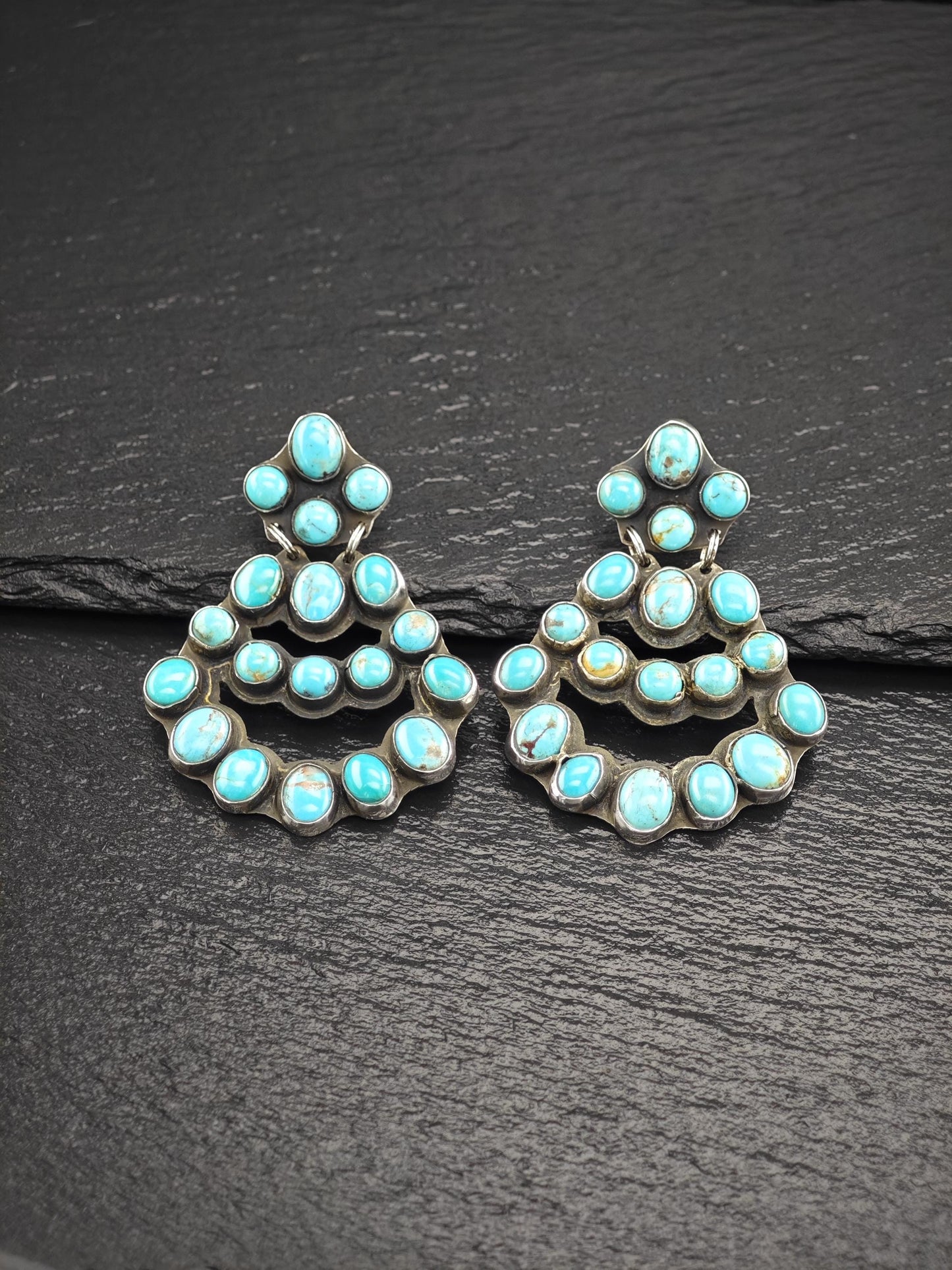 Rocki Gorman, Kee Cook Sterling Silver Turquoise Cluster Earrings - Unique Native American Jewelry