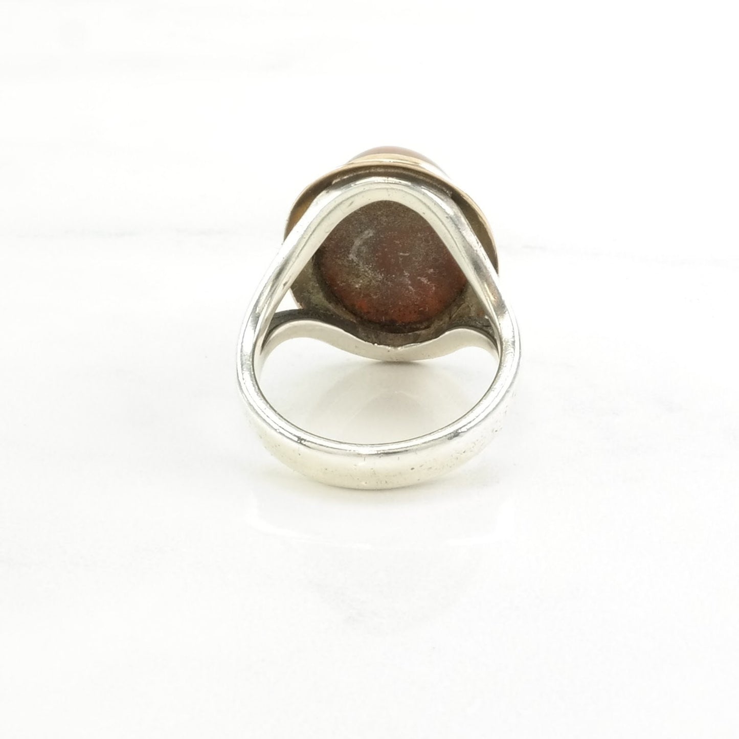 Vintage Sterling Silver Ring Agate Gold Toned Accents Red Size 7