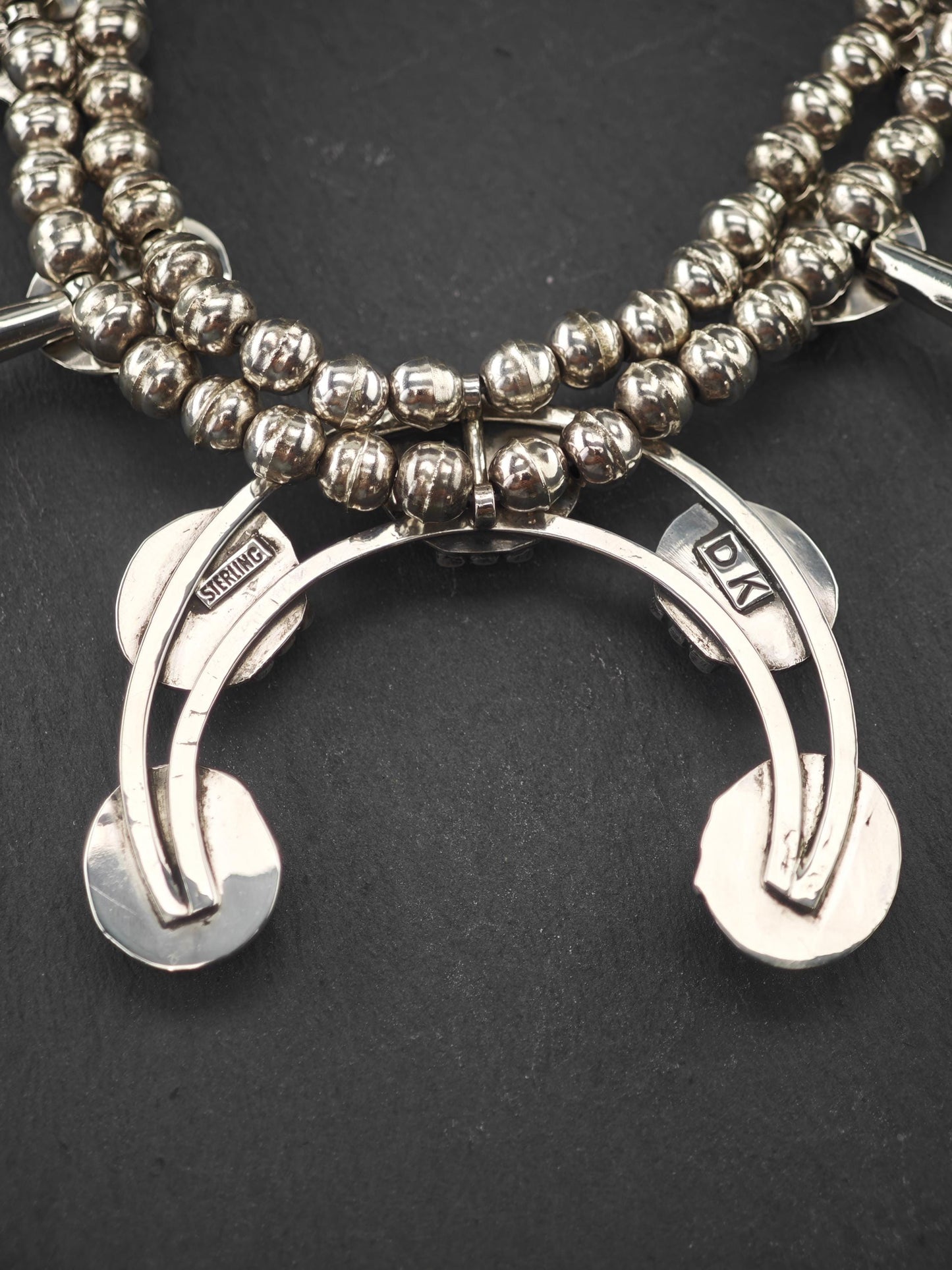 Vintage Native American Sterling Silver, Sleeping Beauty Squash Blossom Necklace