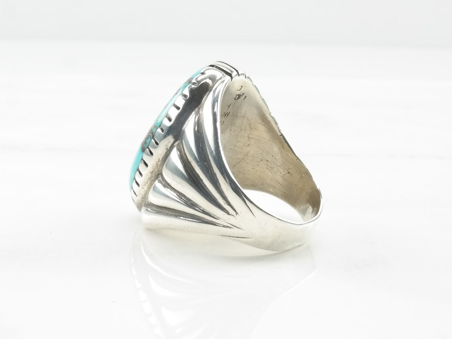 Important Zuni Sterling Silver Ring Turquoise Blue Size 10