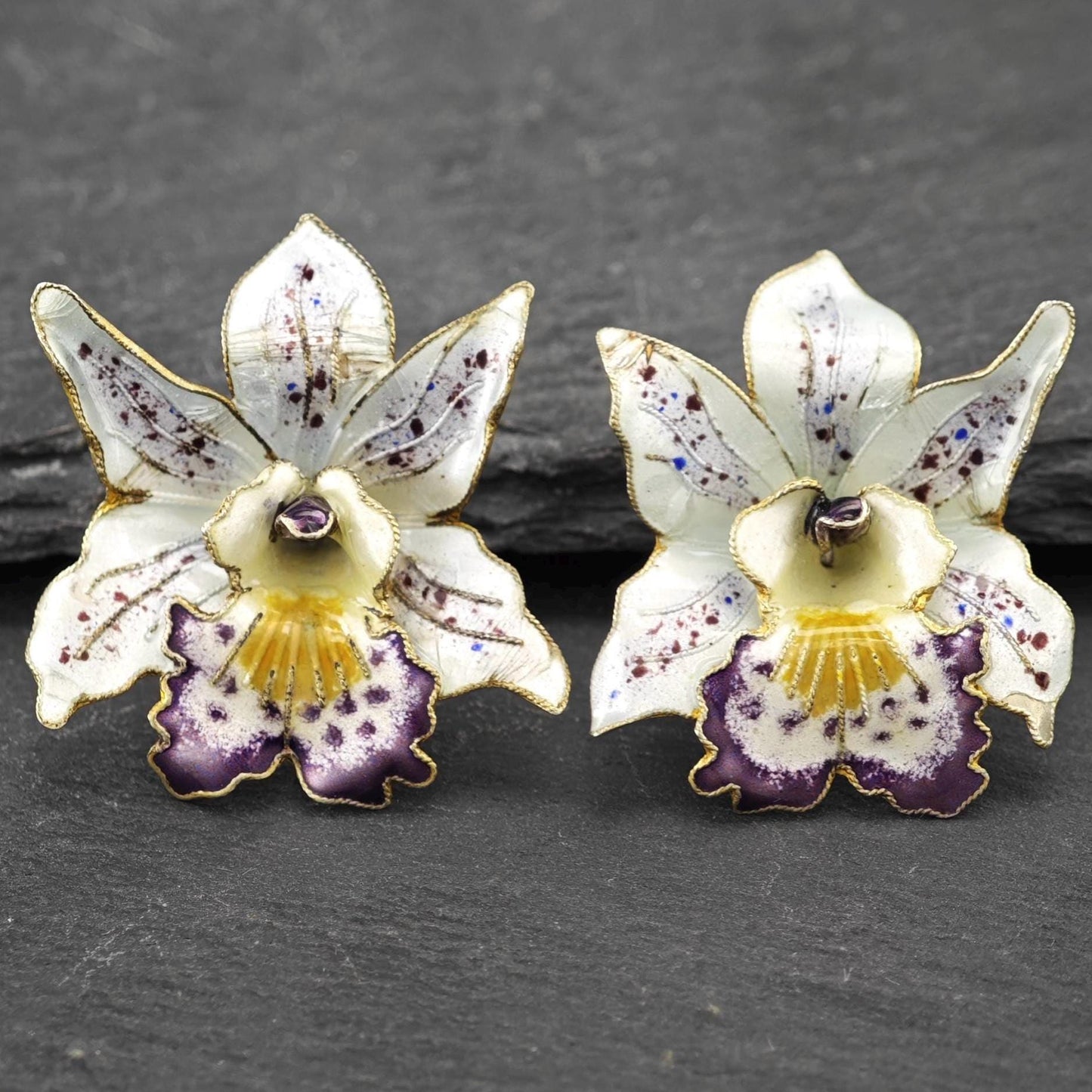 Vintage Enamel, Floral Stud Earrings Sterling Silver