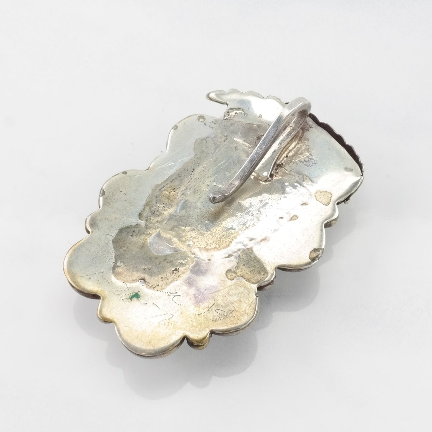 Vintage Native American Turquoise Leaf Sterling Silver Pendant