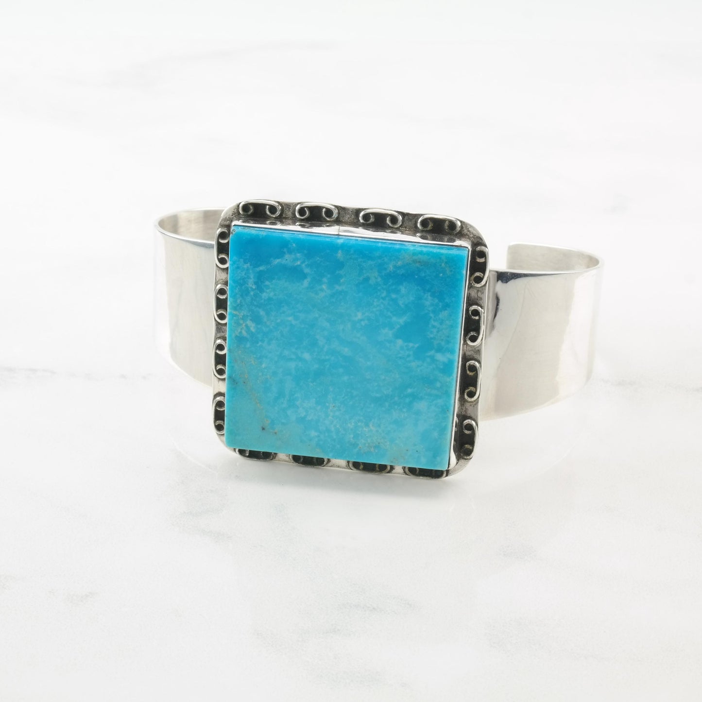 DTR Blue Turquoise Square Cut, Sterling Silver Cuff Bracelet