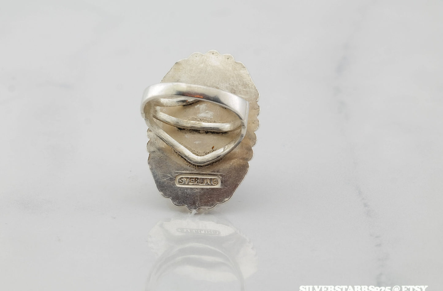 Vintage Sterling Silver Ring Obsidian Black Size 6.5