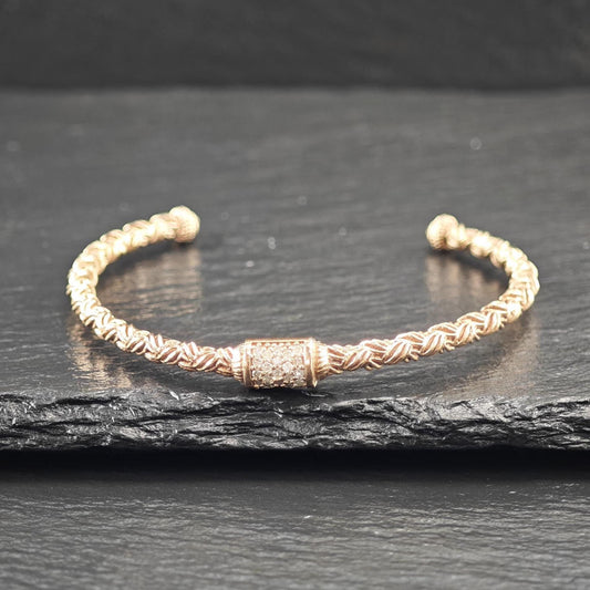 Rose Gold Plate Diamond Woven Cuff Bracelet Sterling Silver