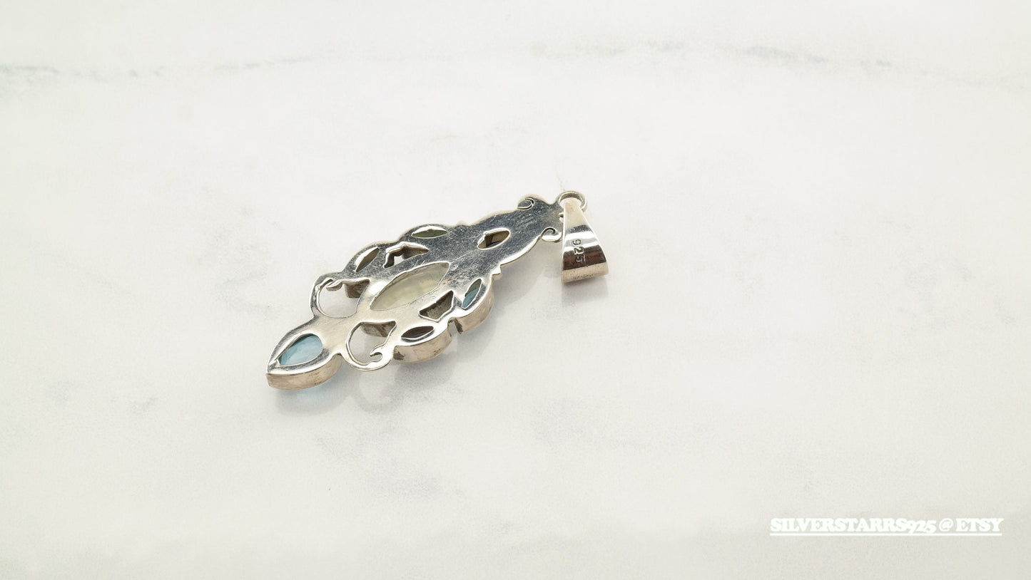Minimalist Moonstone Silver Pendant Kyanite Topaz Sterling