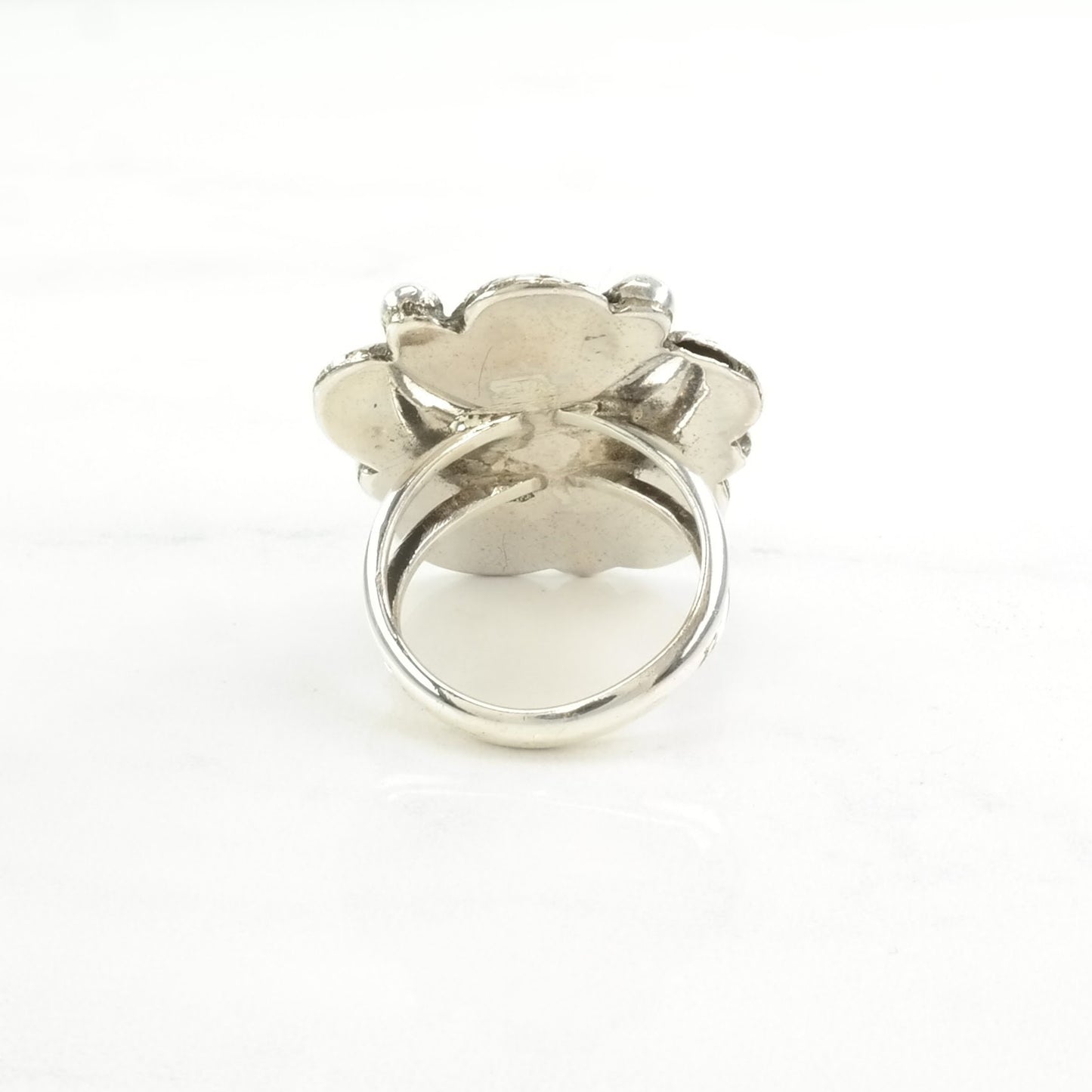 Vintage Native American Silver Ring Turquoise Leaf, Large Sterling Blue Size 6 1/2