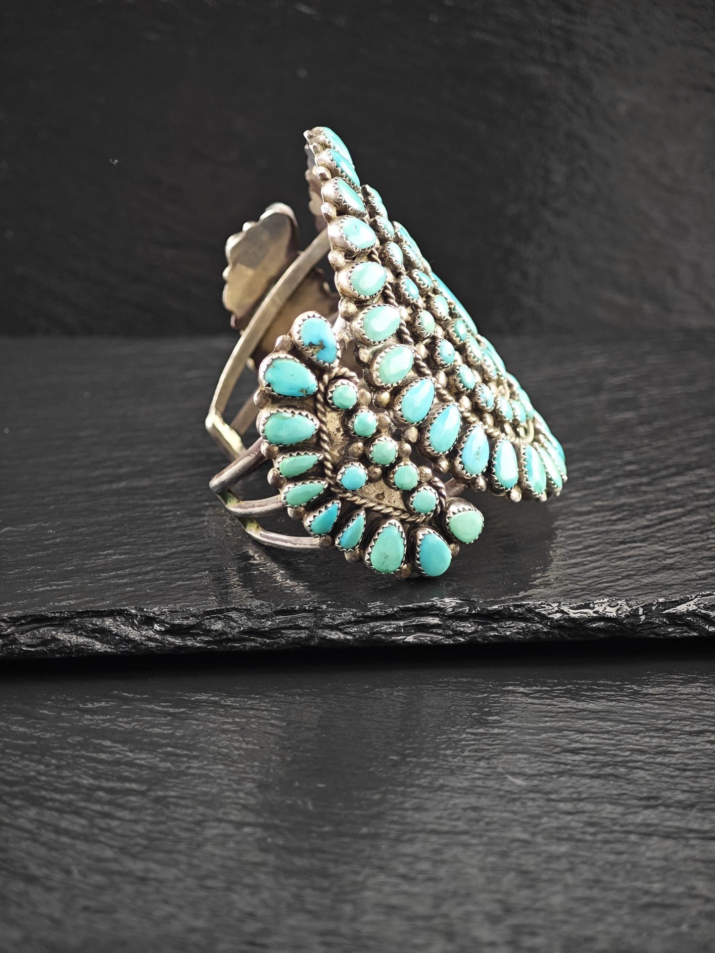 1950's Native American Large Cuff Bracelet Sterling Silver