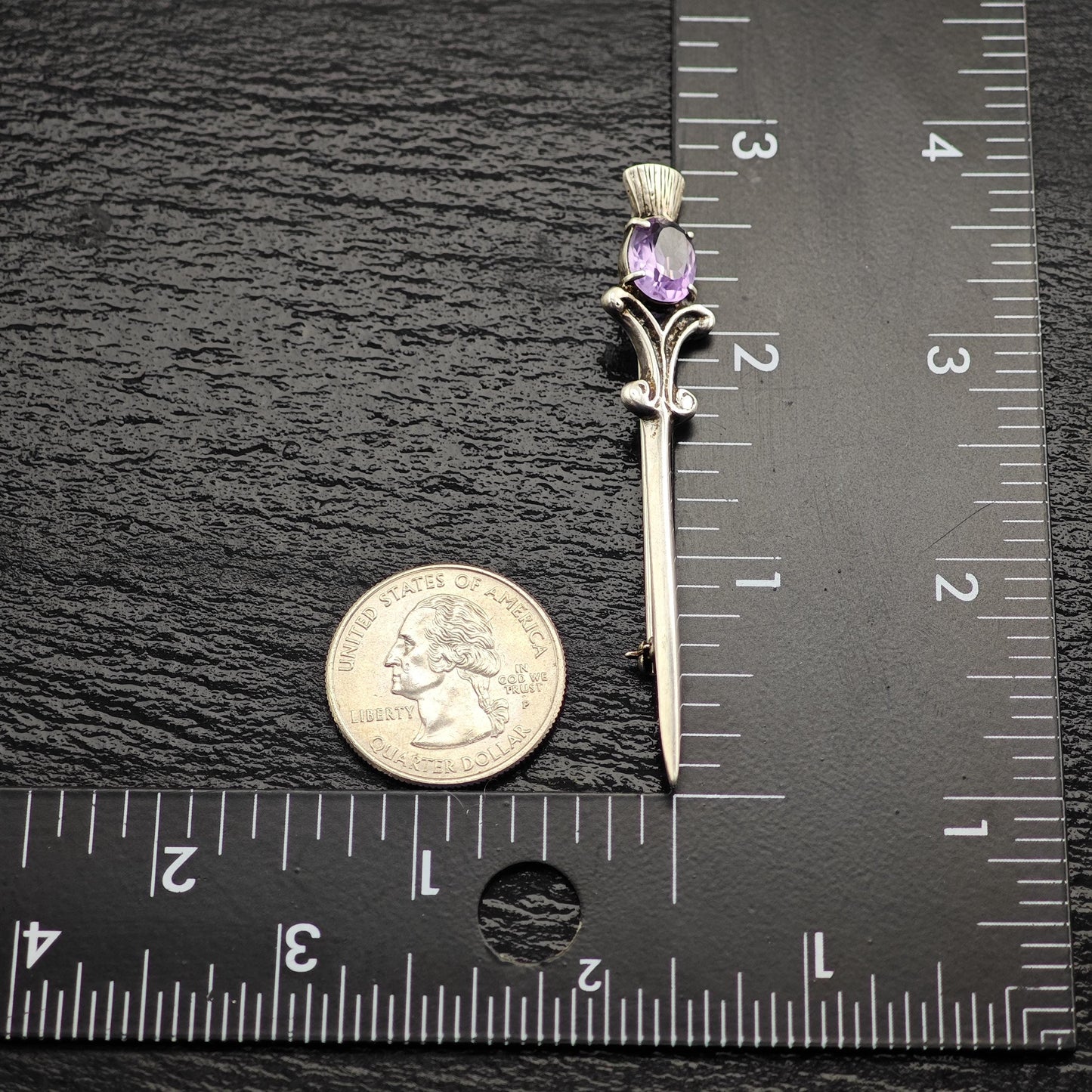 Purple Amethyst Sword Brooch Sterling Silver