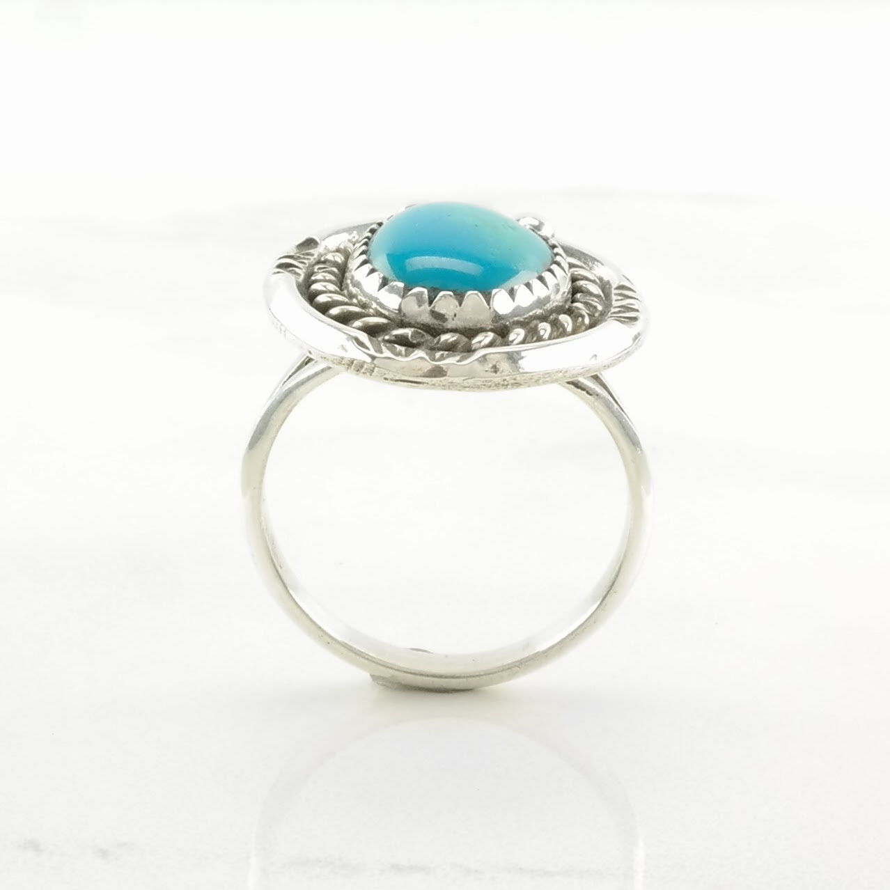 Vintage Native American Sterling Silver Ring, Turquoise Stamped Blue Size 7 1/2