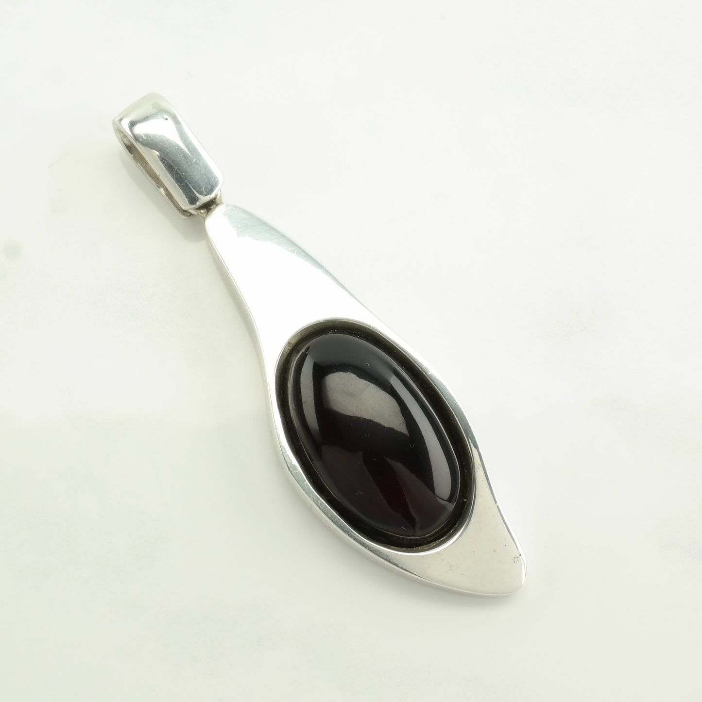 Vintage Modernist Dark Amber Abstract Sterling Silver Pendant