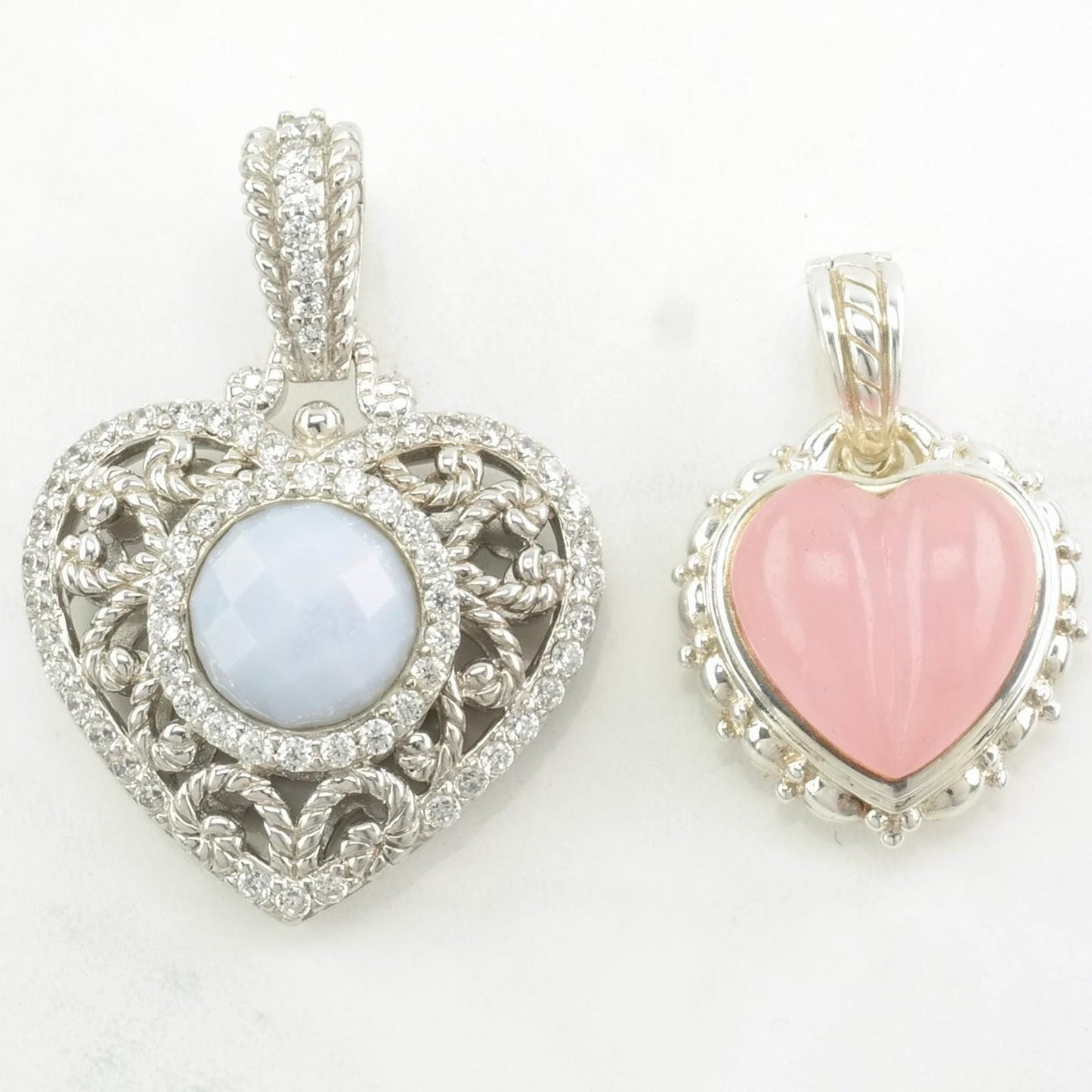 Vintage Judith Ripka Quartz, Chalcedony Heart Sterling Silver Pendant