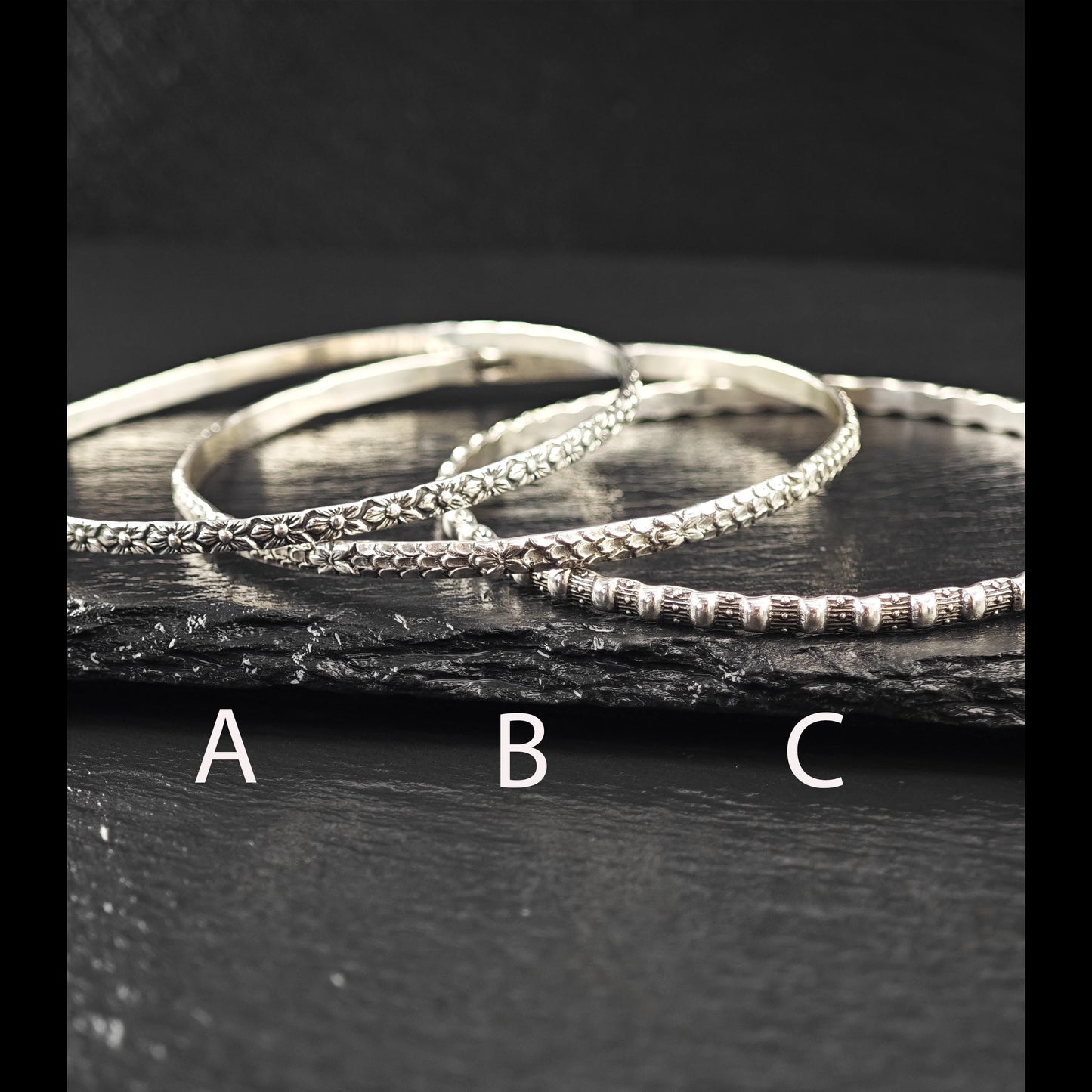 Choice of Stackable Repousse, Bangle Bracelet Sterling Silver