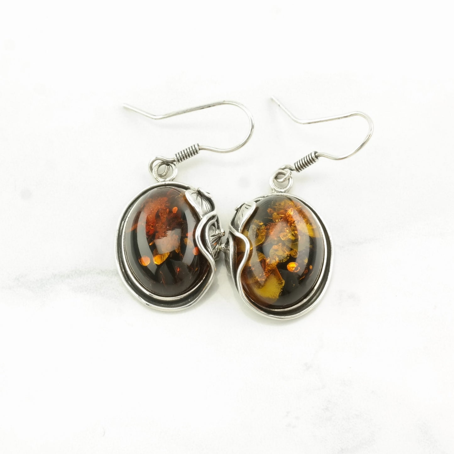 Sterling Silver Orange Amber Earrings Fish hook