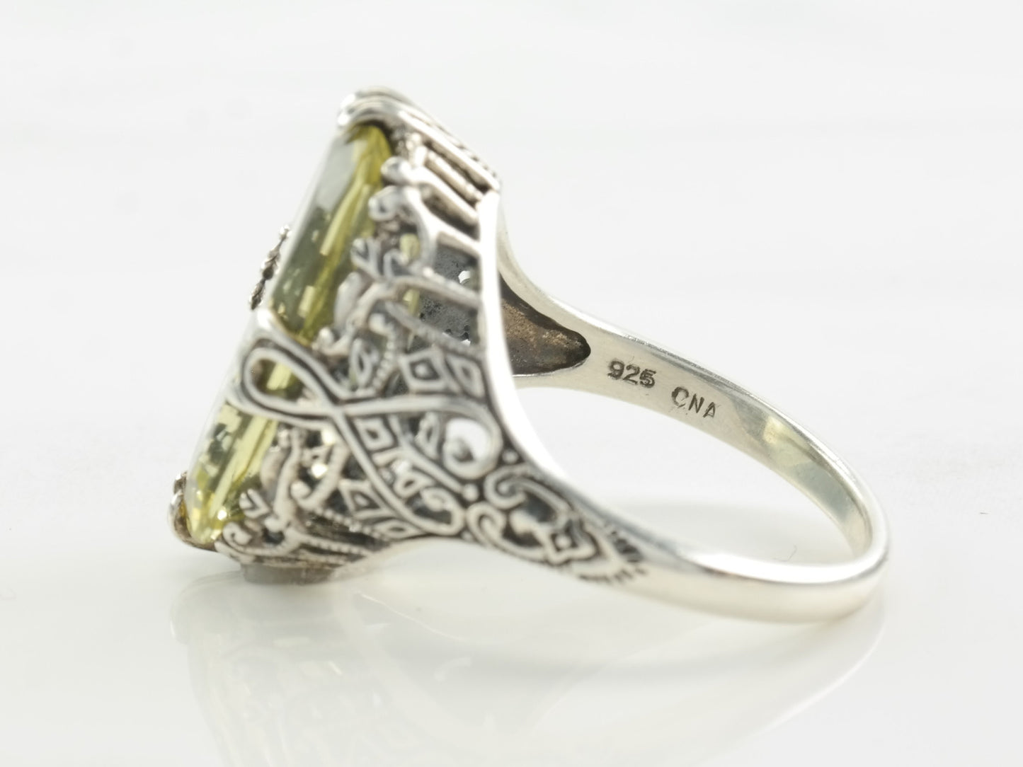 Vintage Sterling Silver Ring Citrine Ornate Size 6 3/4