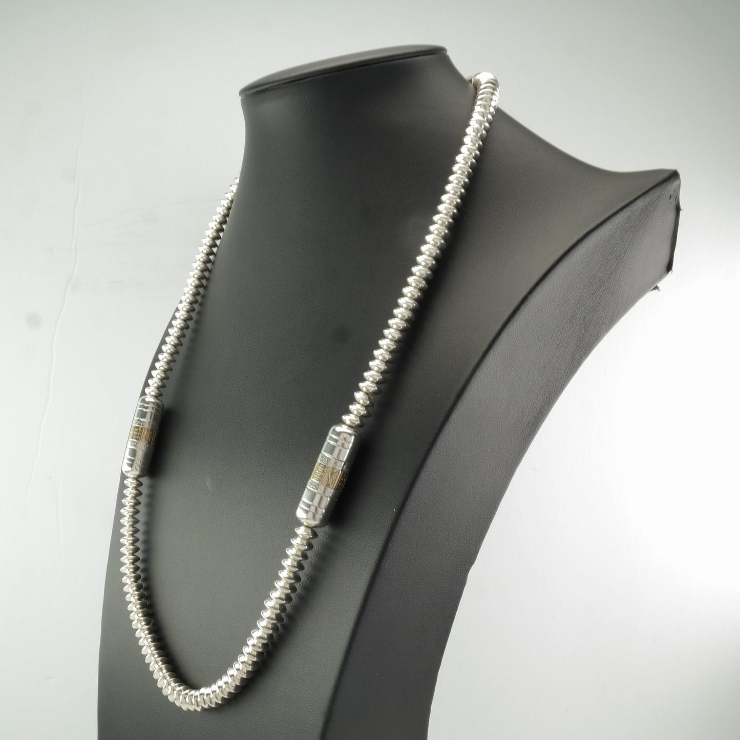 Vintage Native American Sterling Silver Beaded 14k Gold Accents Necklace