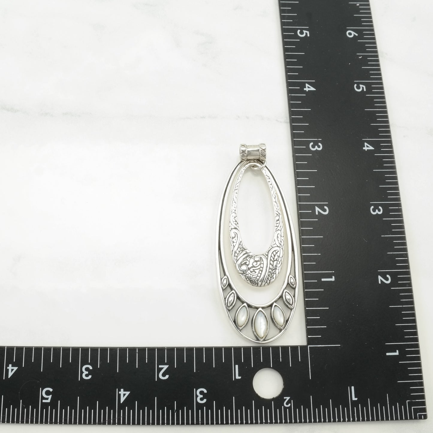 Vintage Carolyn Pollack MOP Floral Scroll Sterling Silver Pendant