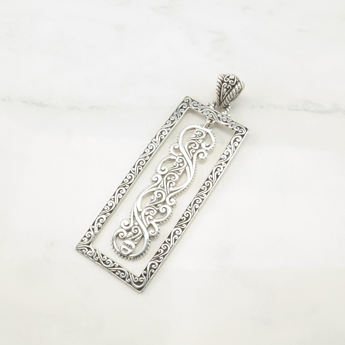 Vintage Sarda Scroll Hanging Middle Sterling Silver Pendant
