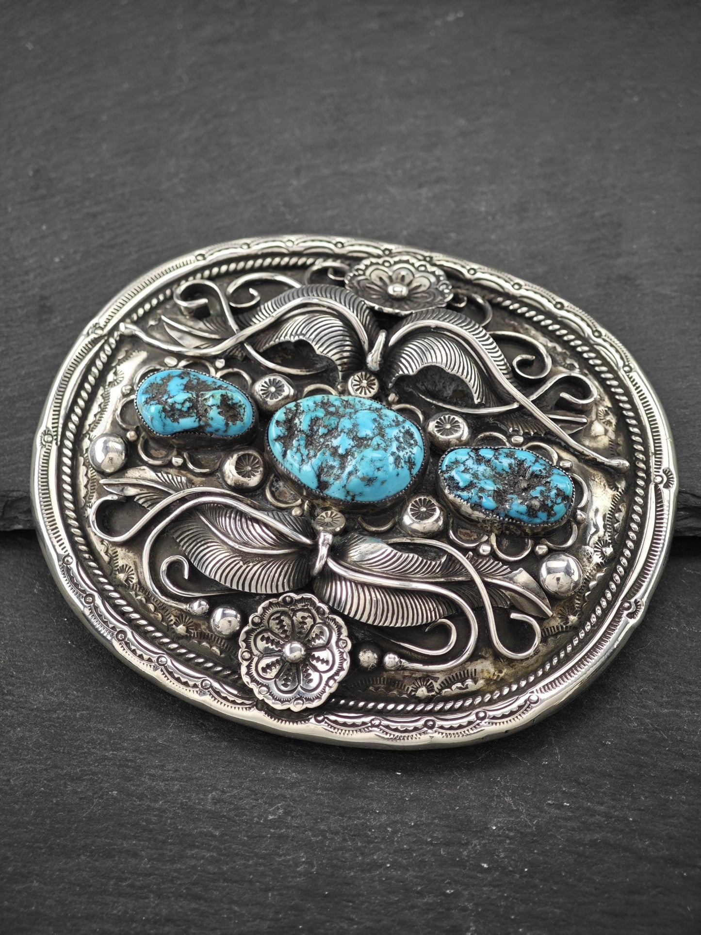 Native American Large Turquoise Belt Buckle Sterling Silver