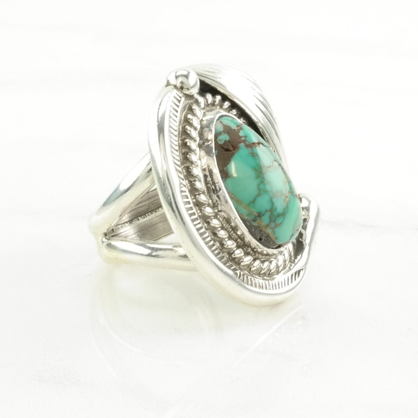 Vintage Native American Silver Ring Spiderweb Turquoise Large Sterling Blue Size 6 3/4