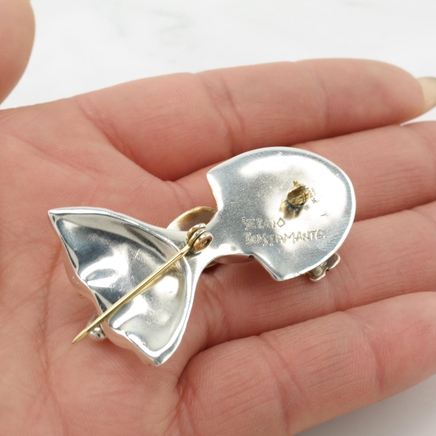 Sergio Bustamante Brooch Sterling Silver Female Mask Silver Gold Tone Madame Butterfly