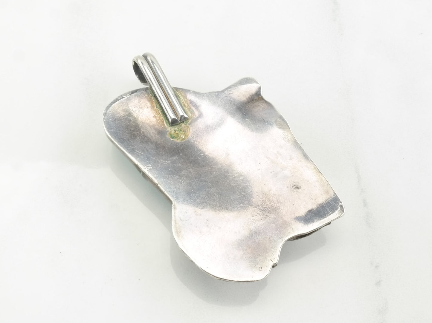 Vintage Southwest Turquoise Leaf Sterling Silver Pendant