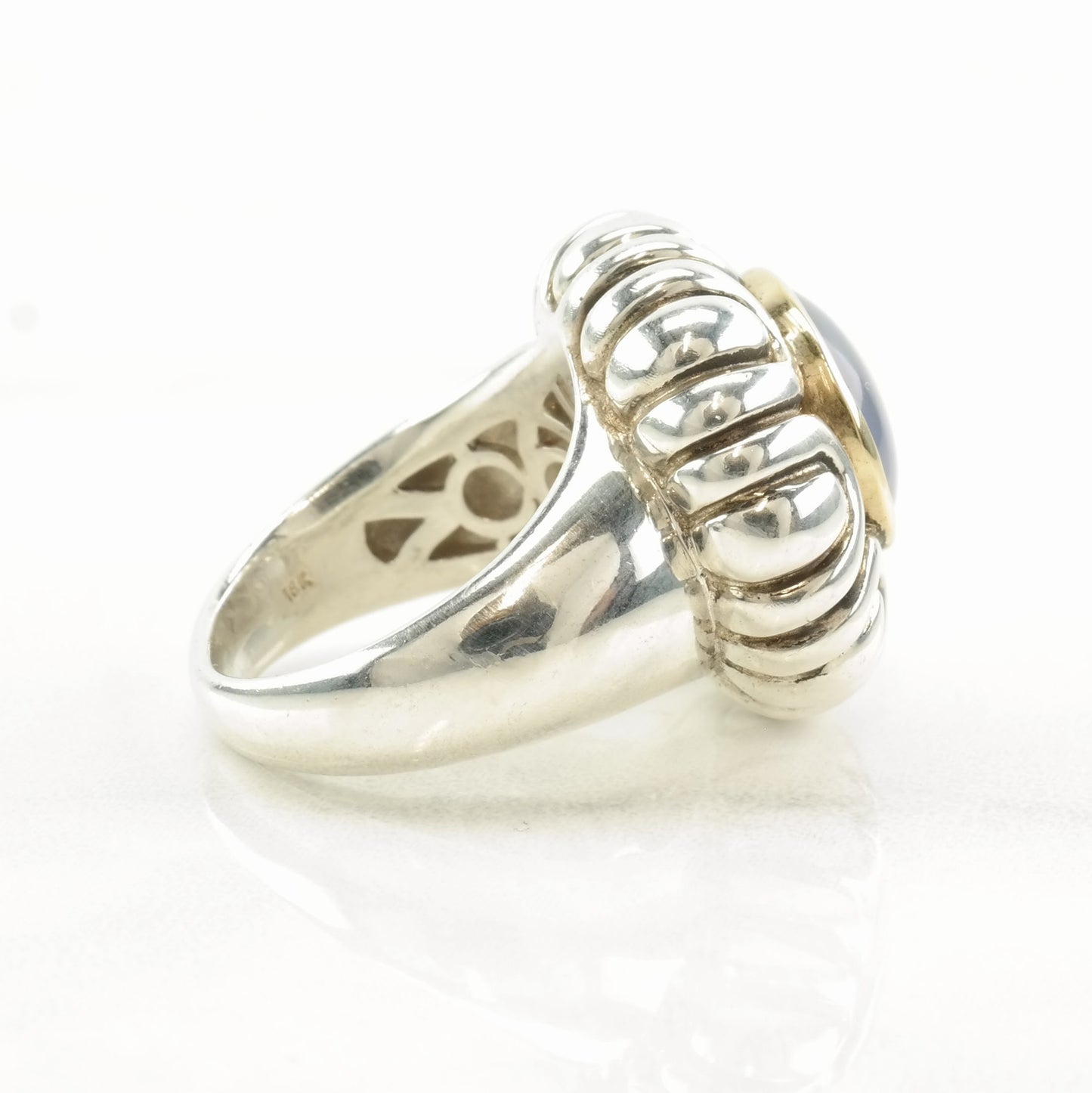 Vintage Samuel B Silver Ring Blue Chalcedony 18K Gold Sterling Size 6