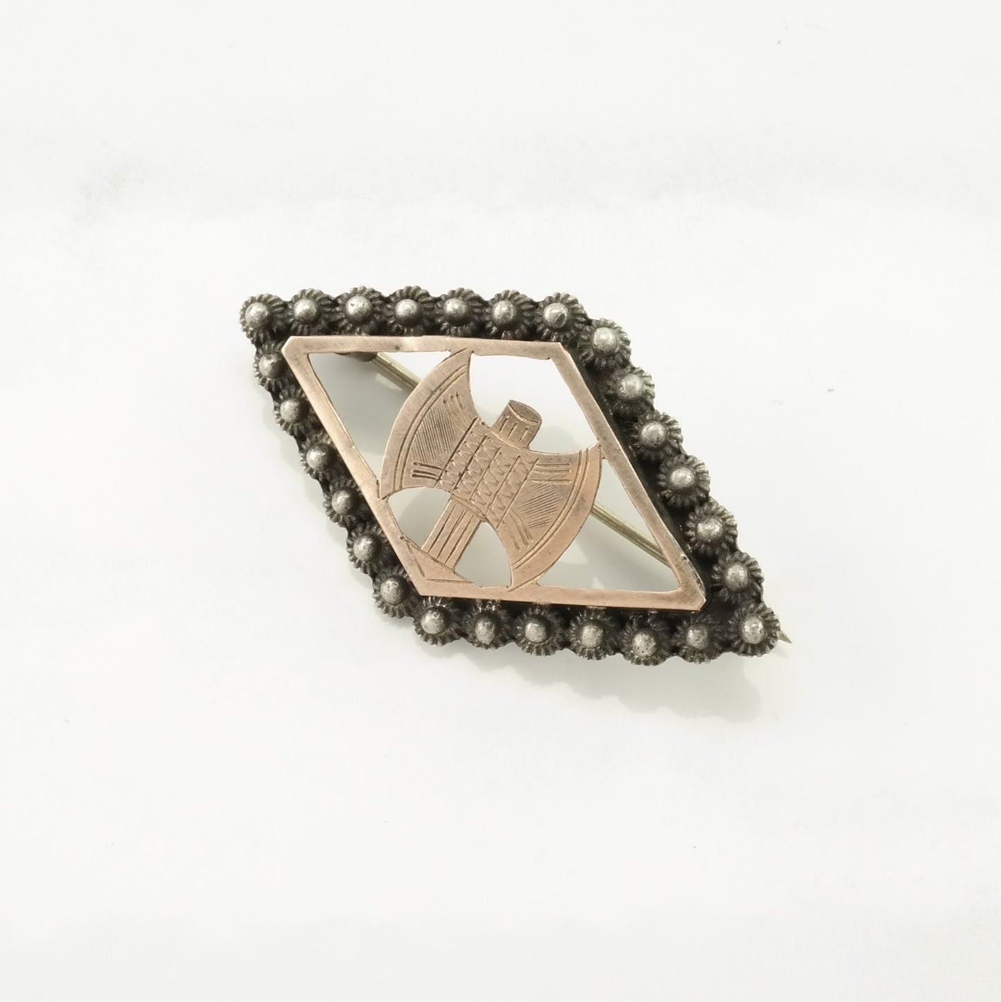 Victorian Sterling Silver Brooch Filigree Axe B1926