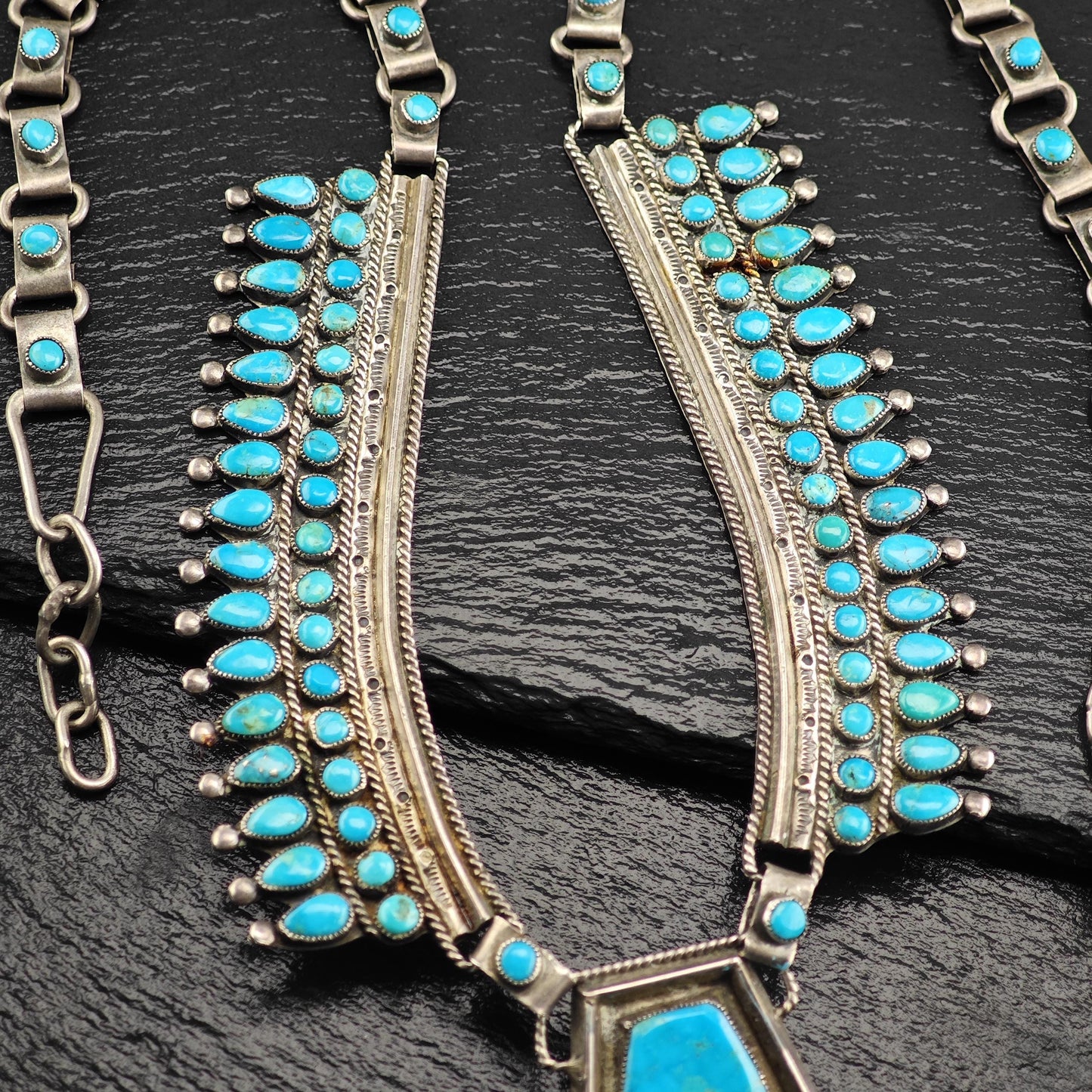 VMB Vintage Blue Turquoise Cluster Necklace in Sterling Silver