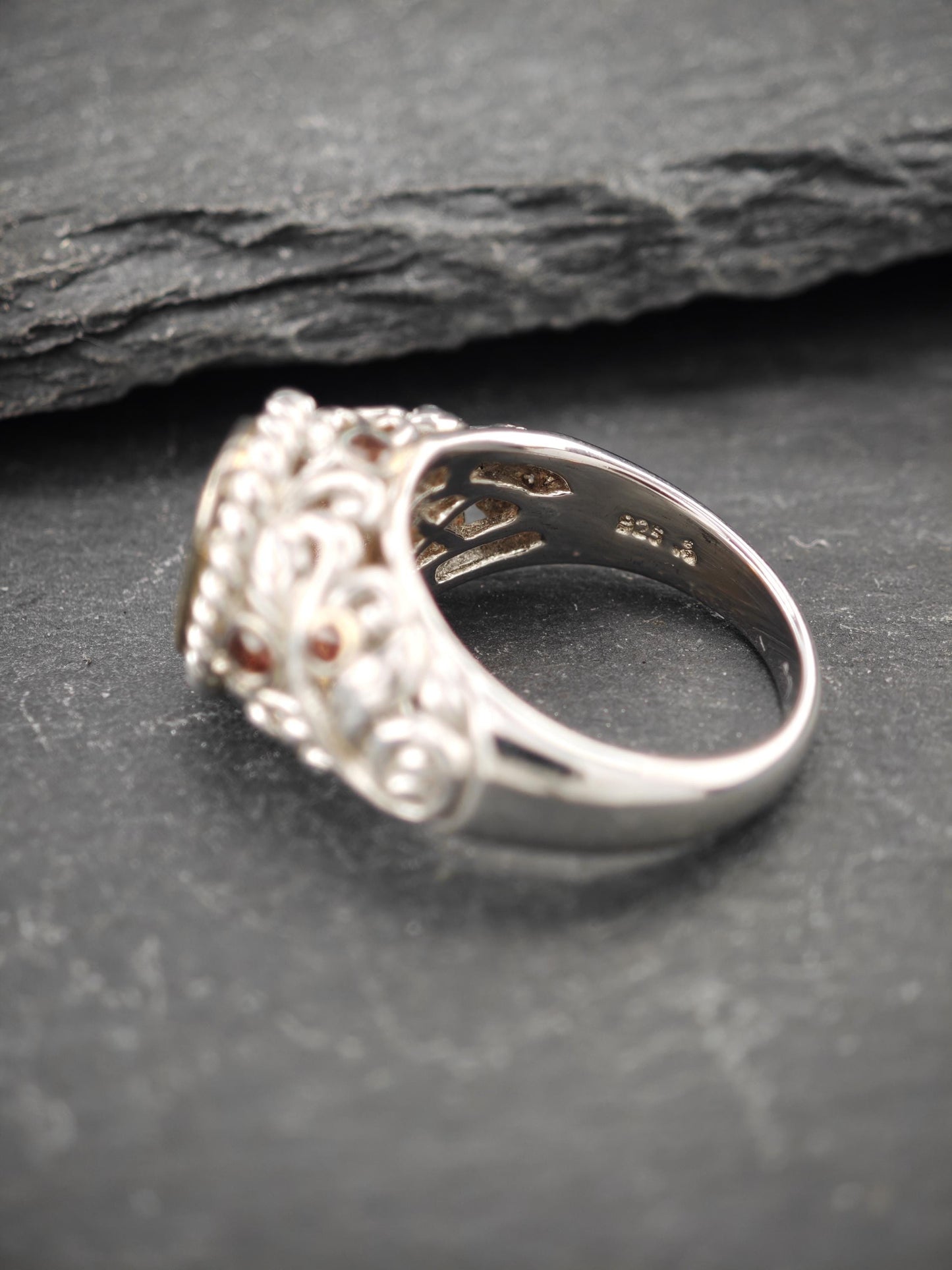 Citrine, Garnet, Gold Bezel Ring Sterling Silver