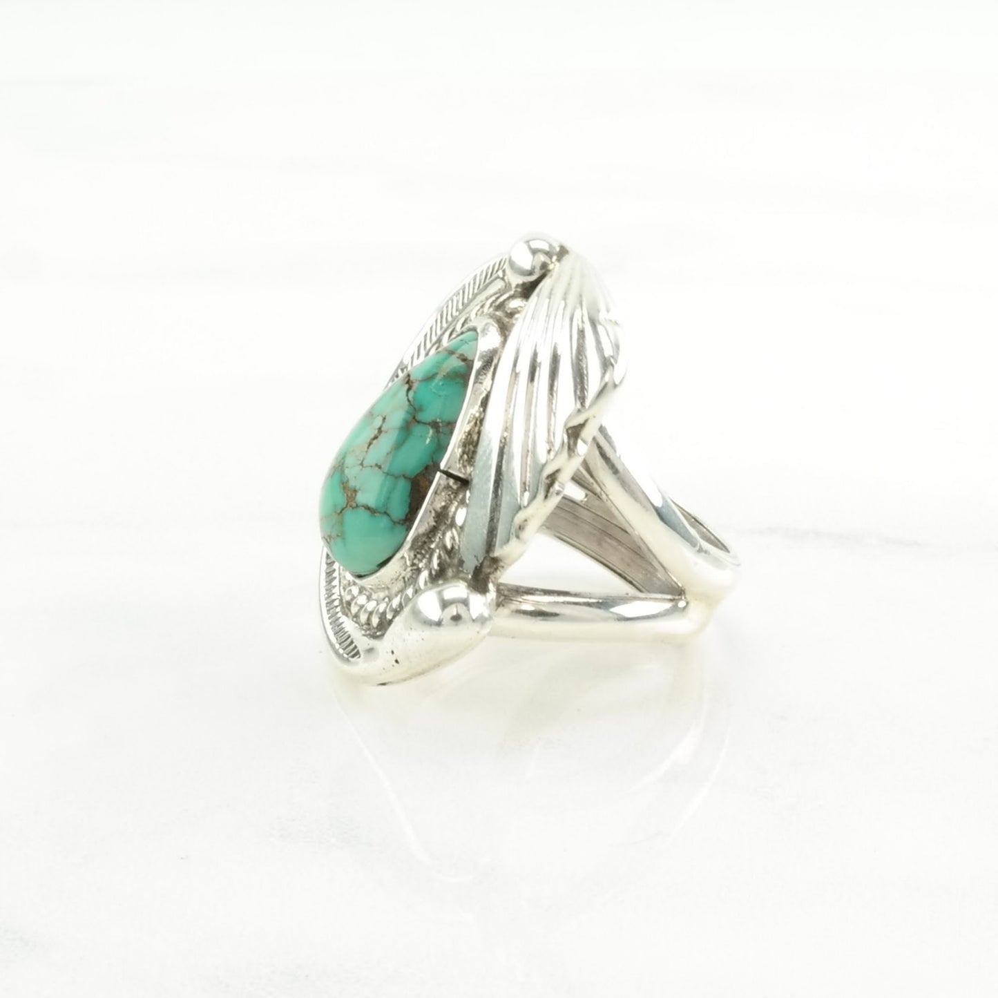 Vintage Native American Silver Ring Spiderweb Turquoise Large Sterling Blue Size 6 3/4