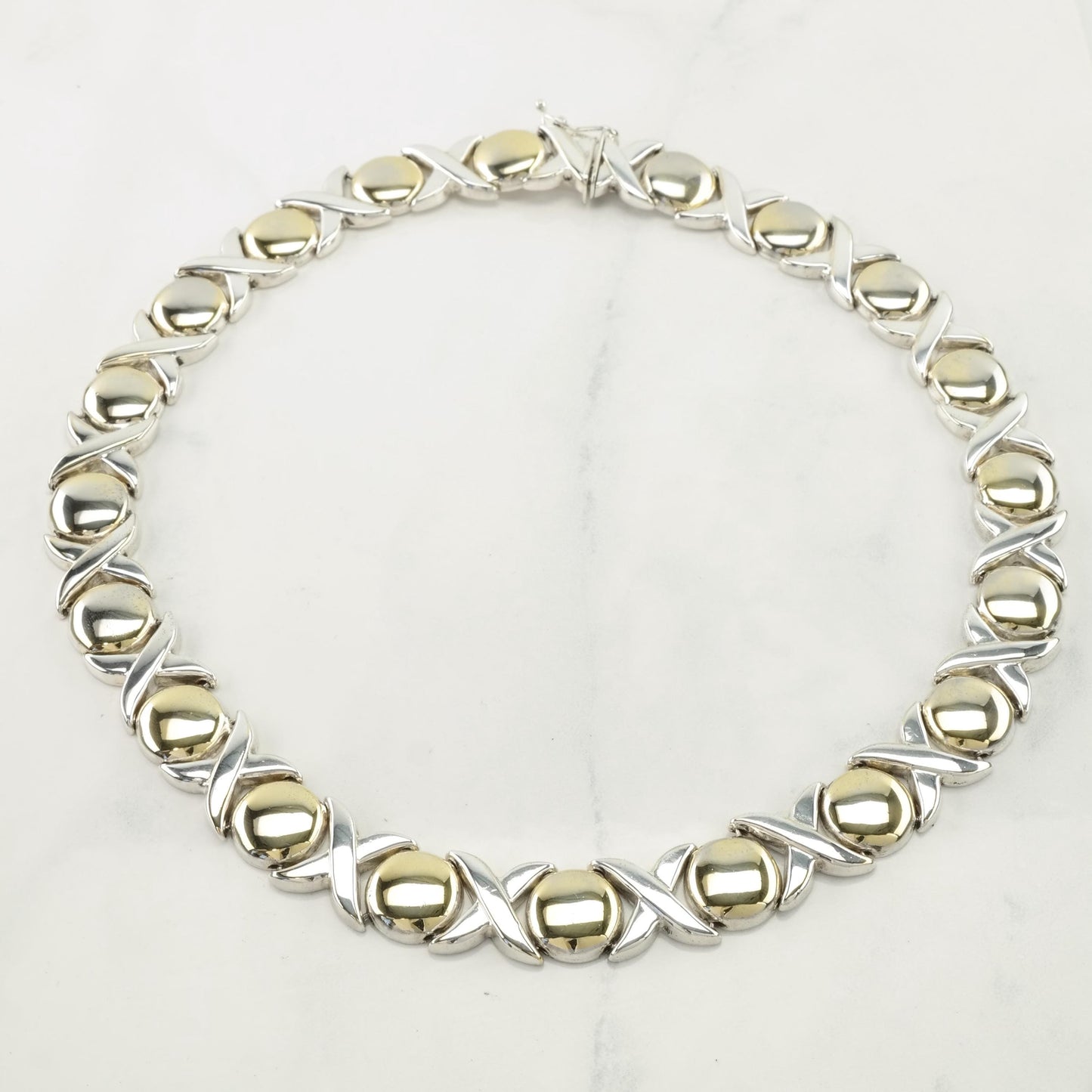 Vintage Italian Sterling Silver & Gold XO Necklace | Choker Necklace