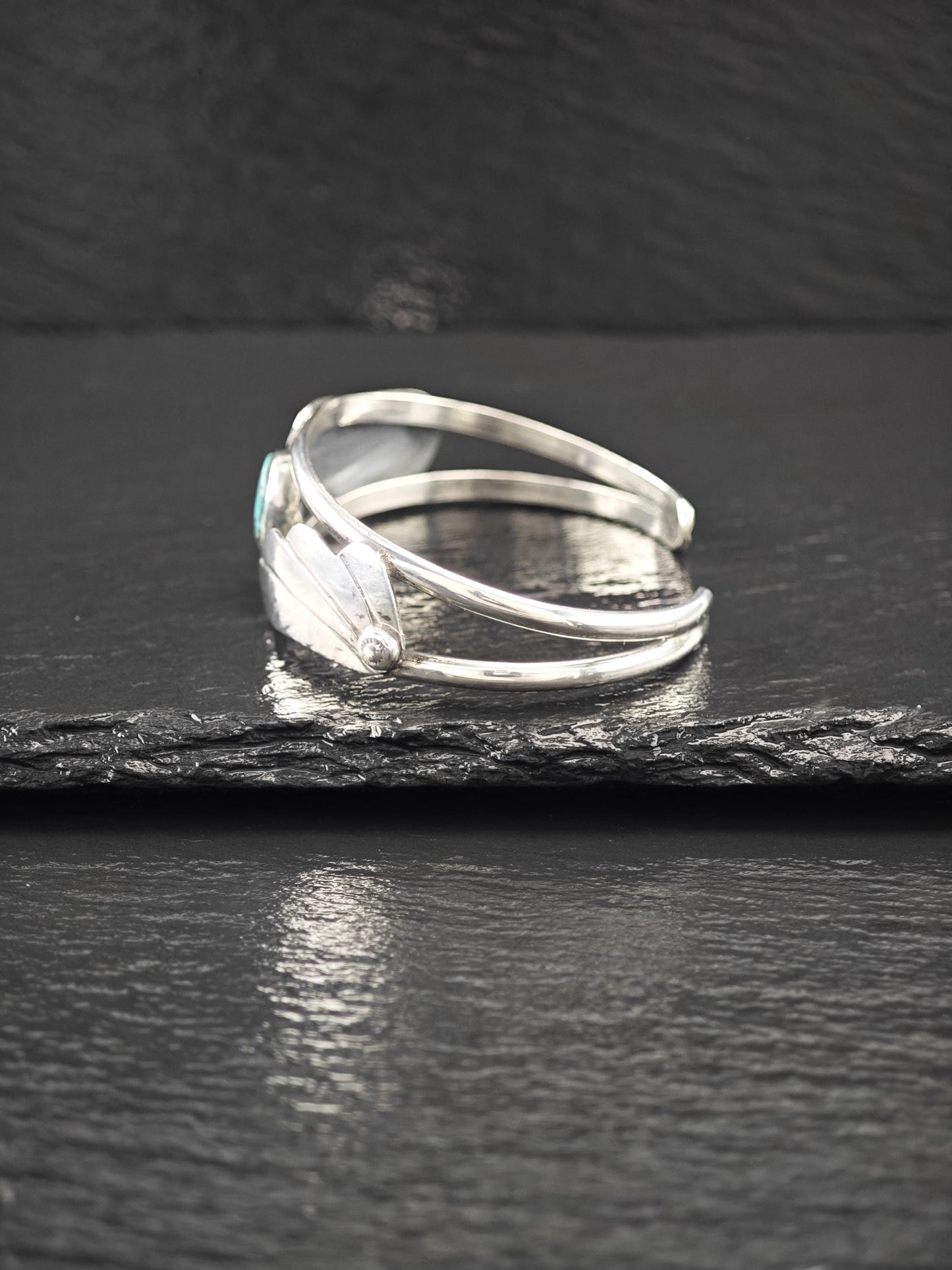 Southwest, Turquoise, Floral Cuff Bracelet Sterling Silver