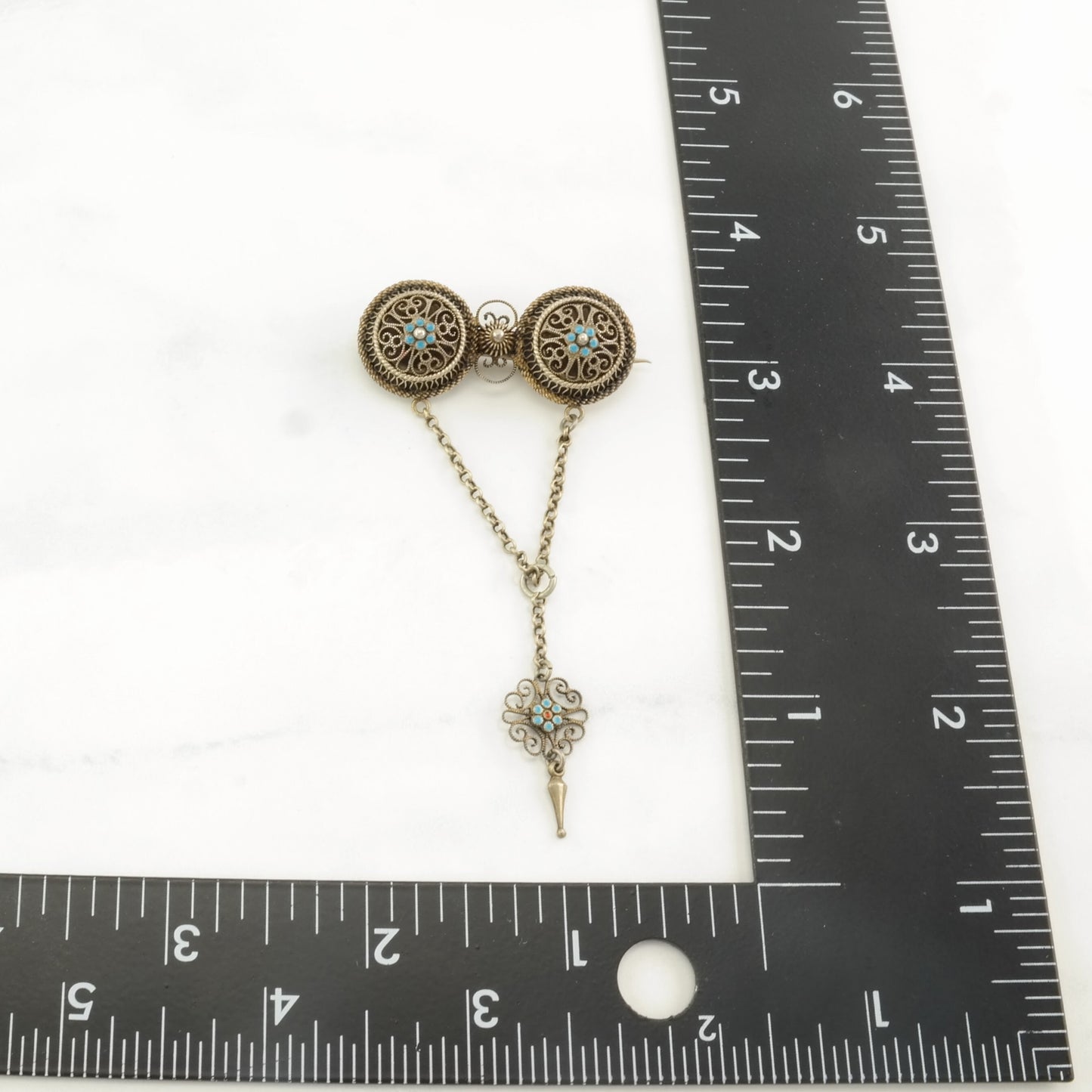 Etruscan Sterling Silver Brooch Patina'd Enamel B1760