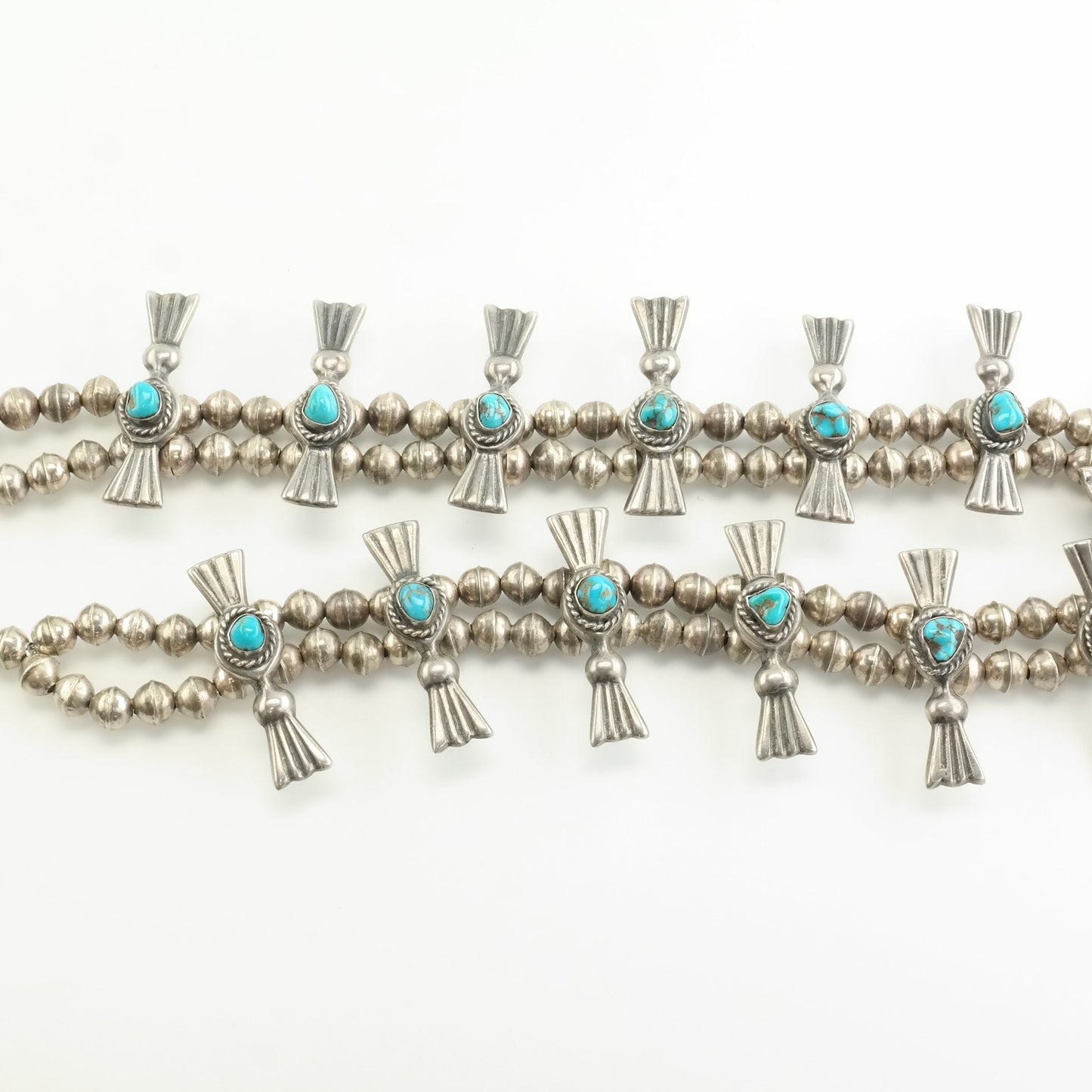 Vintage Native American Sterling Silver Gem Turquoise Squash Blossom Necklace
