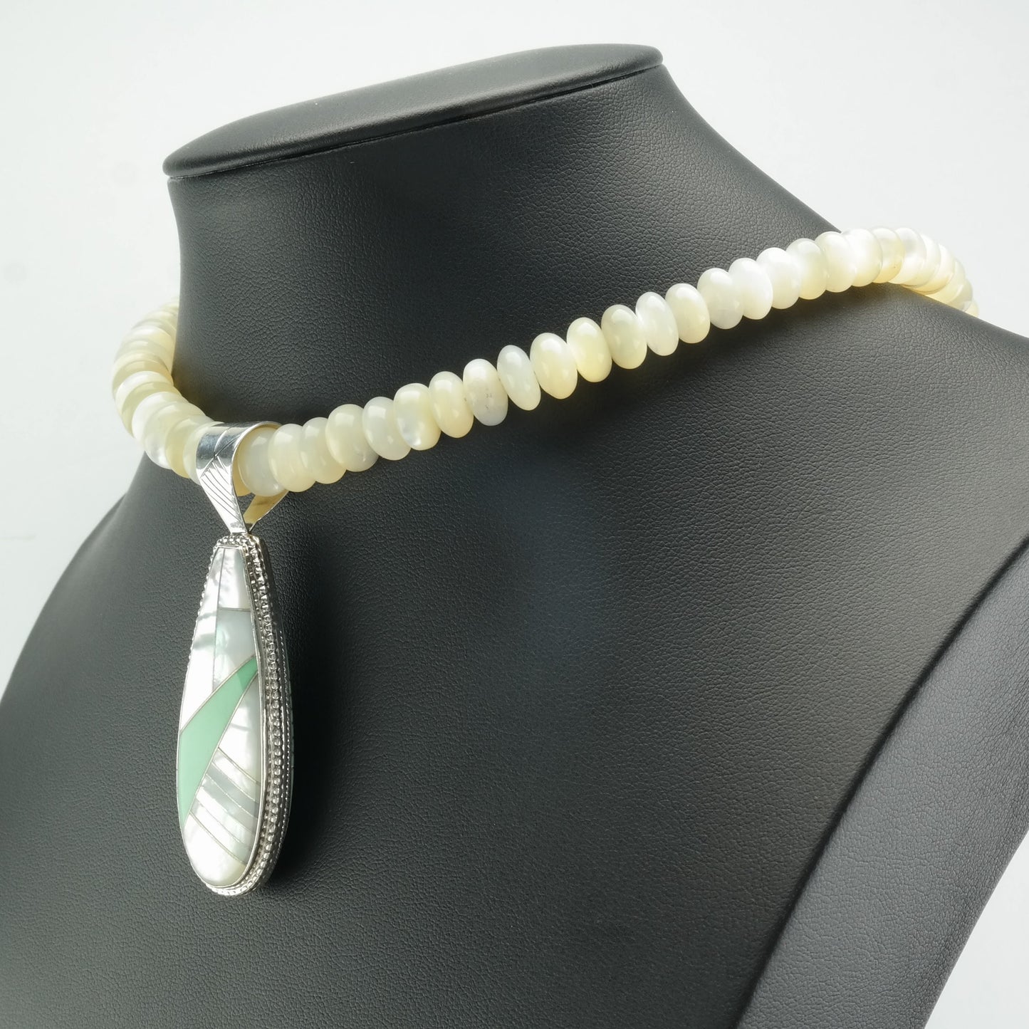Vintage Turquoise, MOP Inlay, Bead, Reversible Necklace Sterling Silver