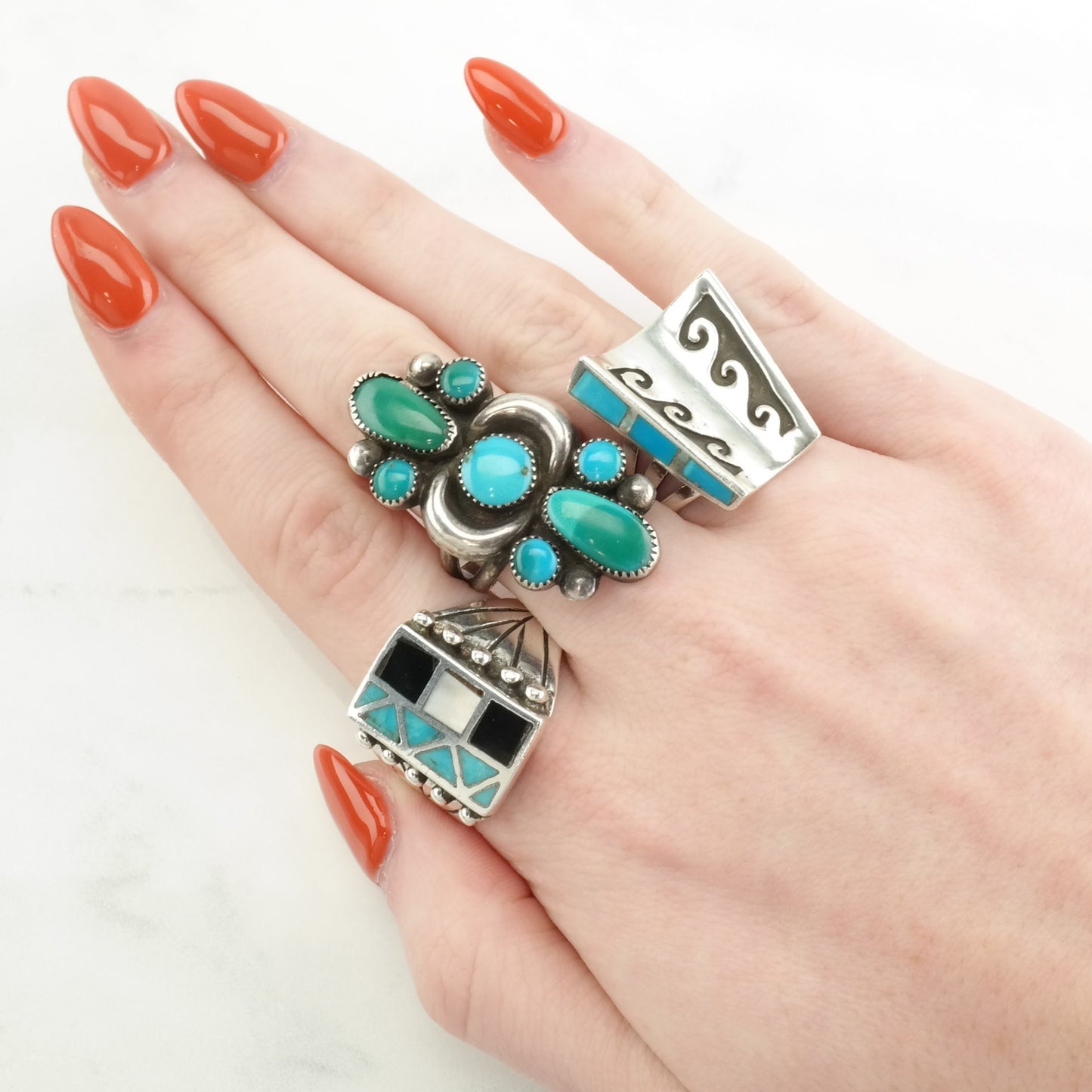 Vintage Native American Silver Ring Turquoise Overlay Sterling Blue Size 6 1/2