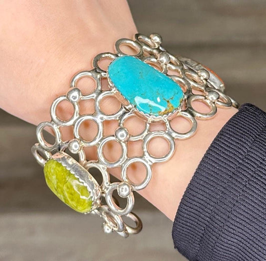 Turquoise Coral Sterling Cuff Bracelet Silver
