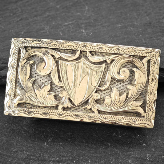 Vintage Alafina Mexico 10K, Belt Buckle Sterling Silver Initials VT